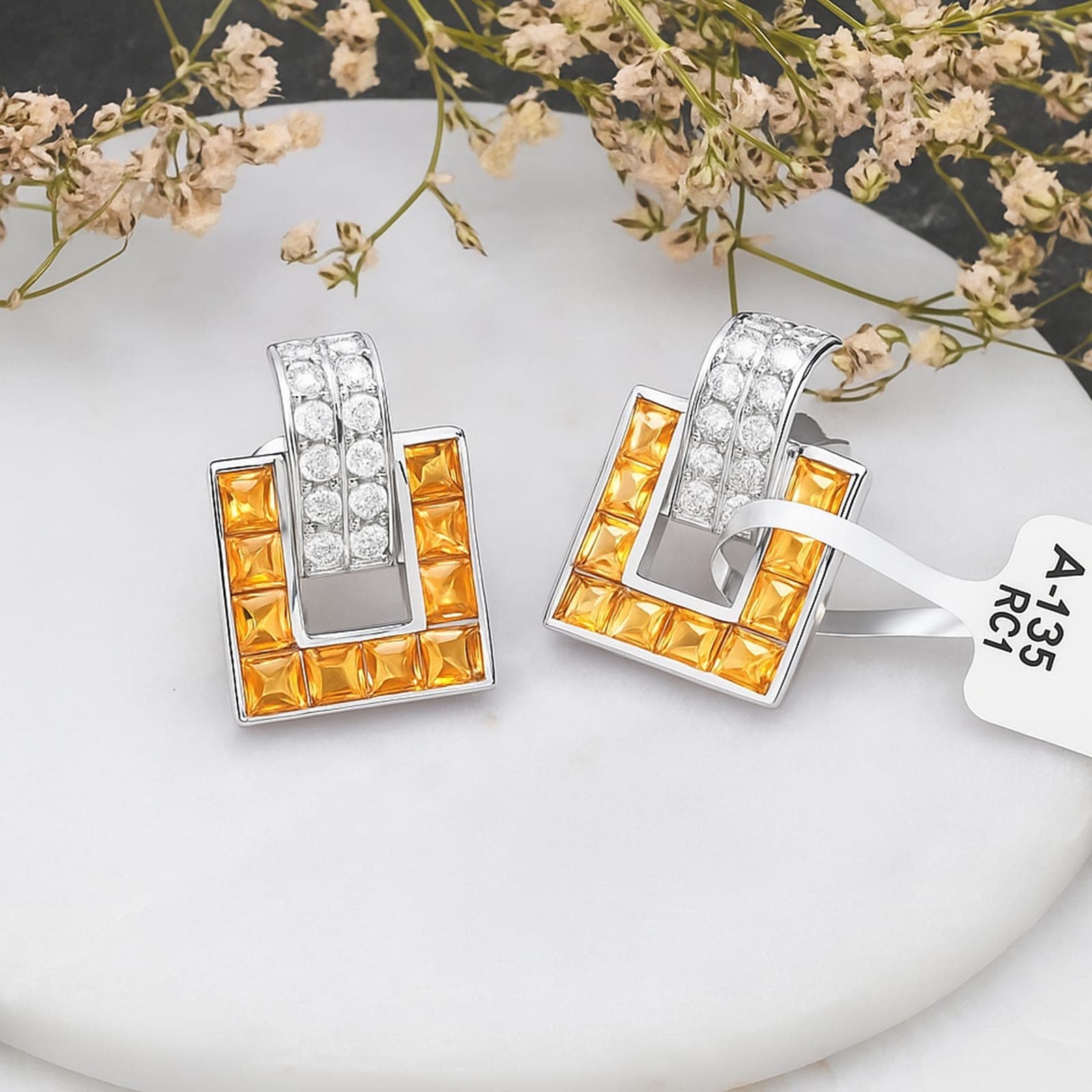 itrine & Moissanite Geometric Earrings in Silver