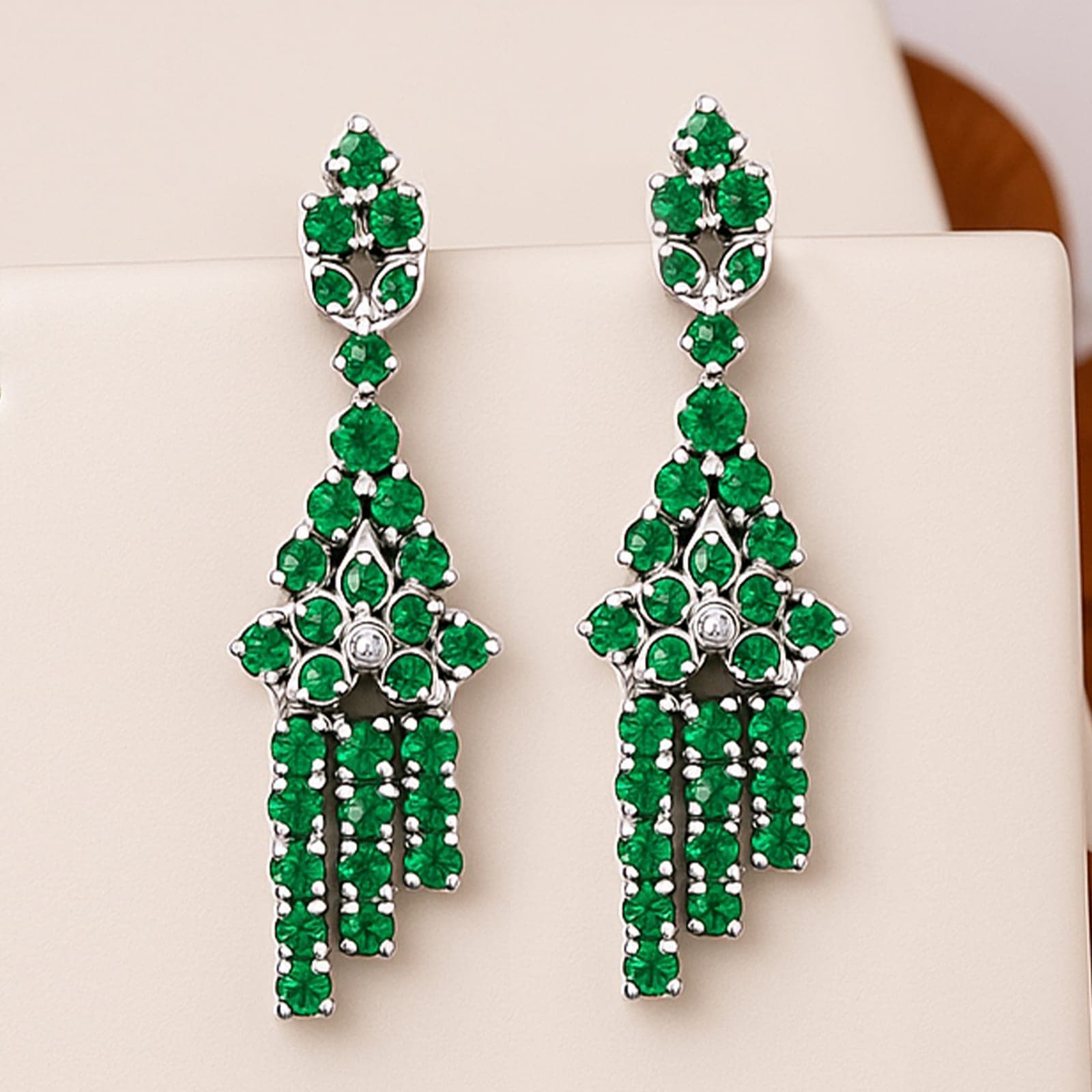 Emerald Tassel Statement Earrings