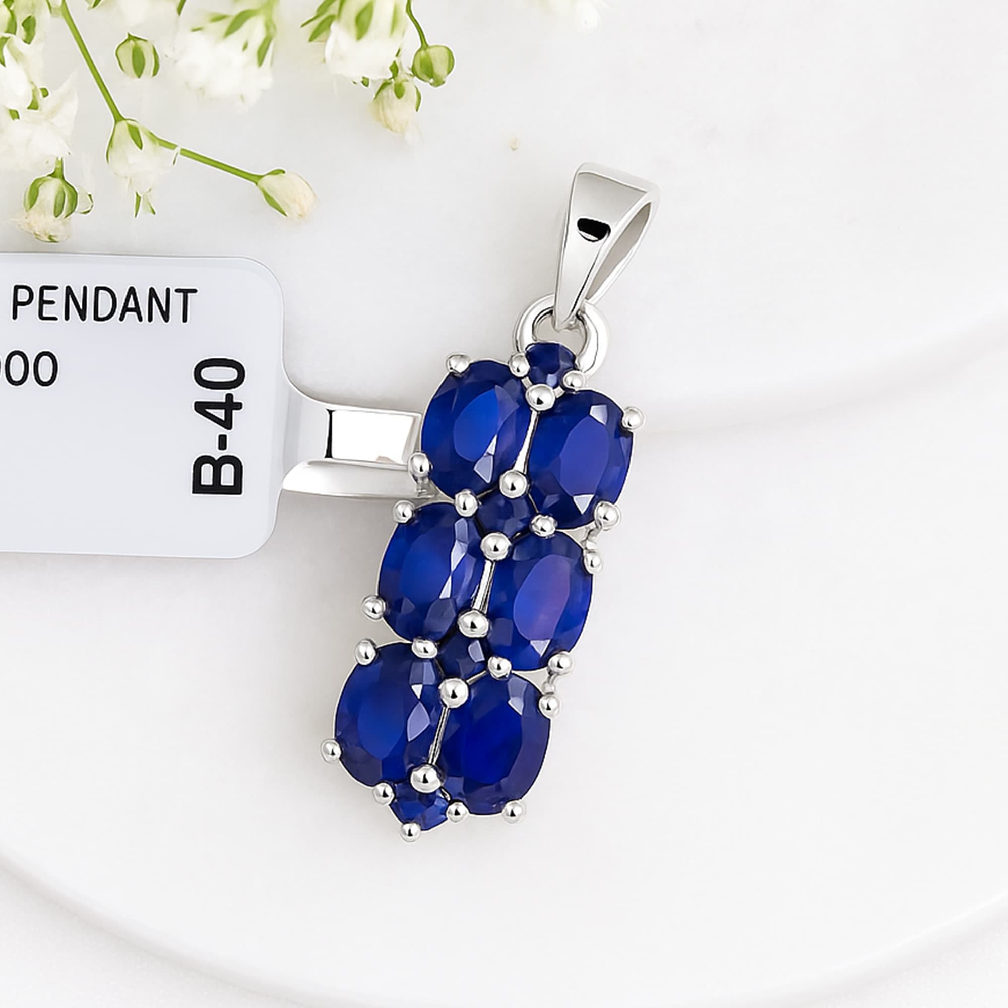 Blue Sapphire Floral Cluster Pendant