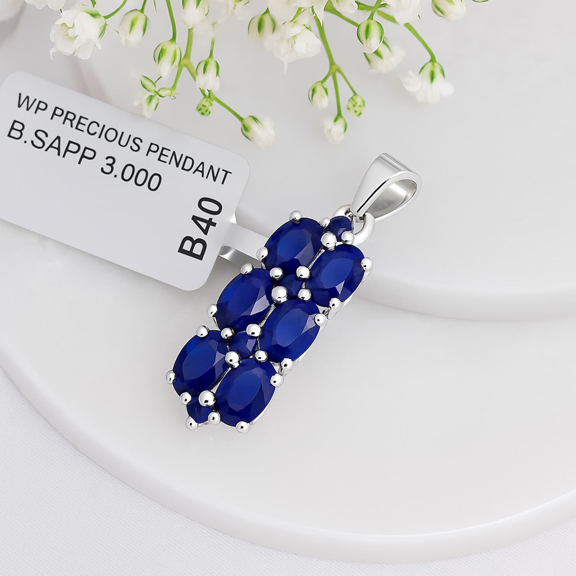 Blue Sapphire Floral Cluster Pendant alternate view