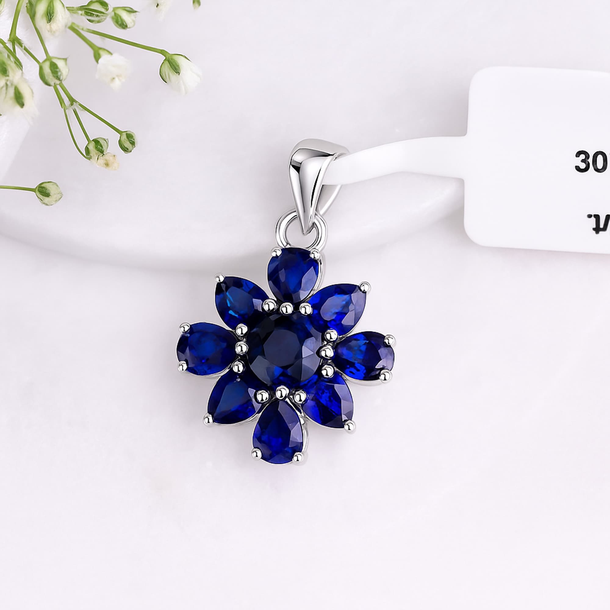 Blue Sapphire Floral Blossom Pendant