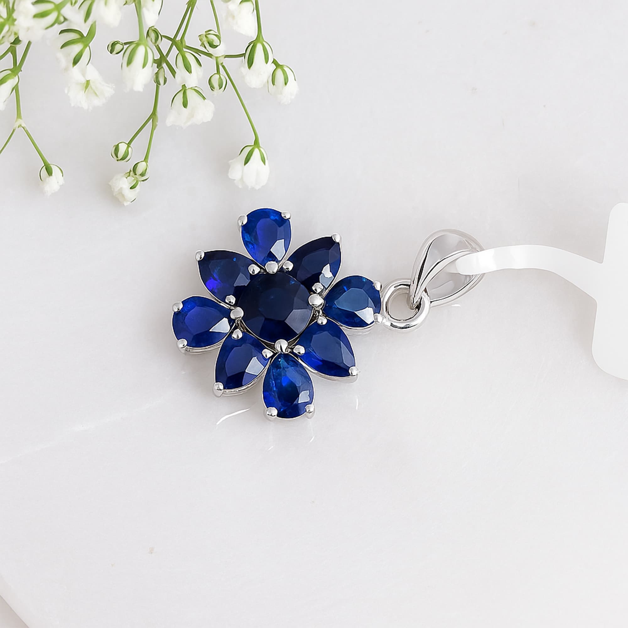 Blue Sapphire Floral Blossom Pendant