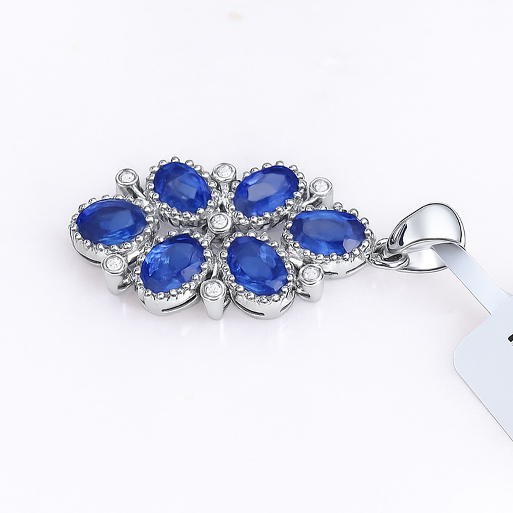Blue Sapphire Diamond Floral Pendant