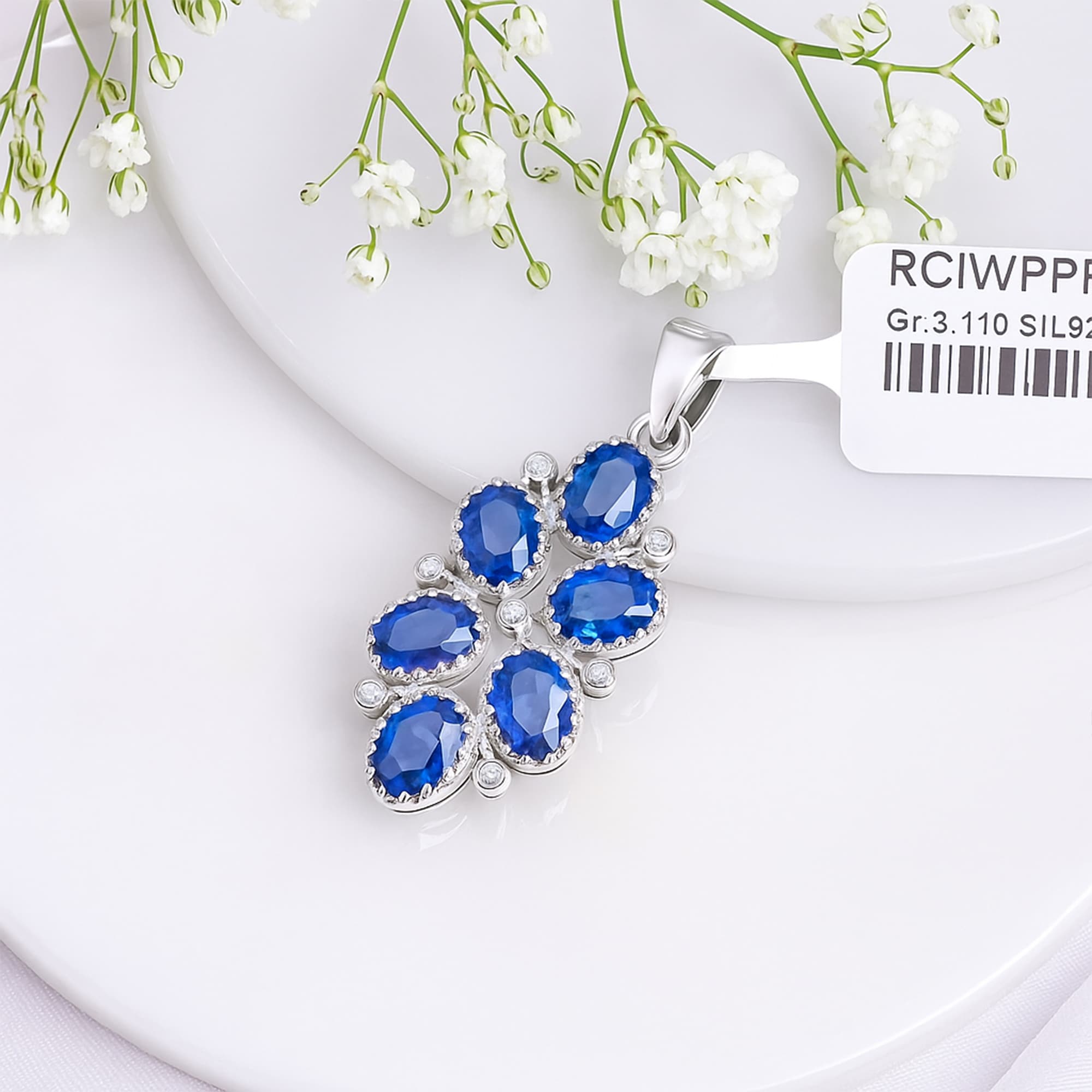 Blue Sapphire Diamond Floral Pendant alternate view