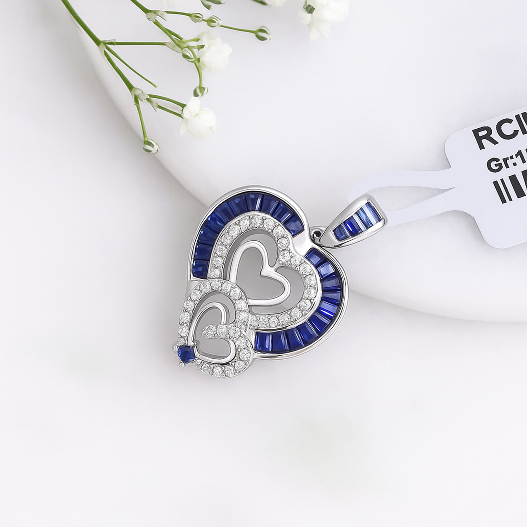 Blue Sapphire Diamond Heart Pendant