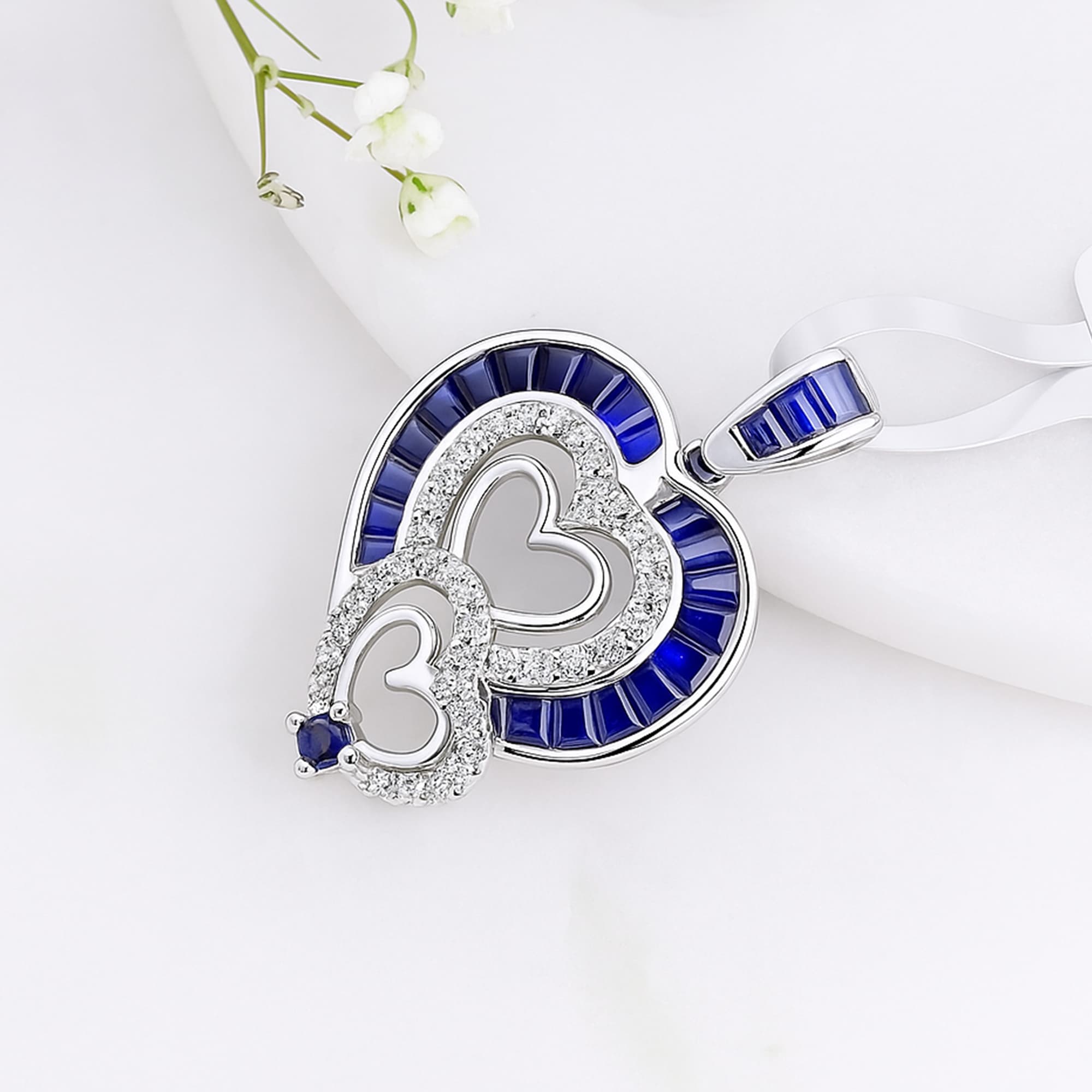 Blue Sapphire Diamond Heart Pendant alternate view