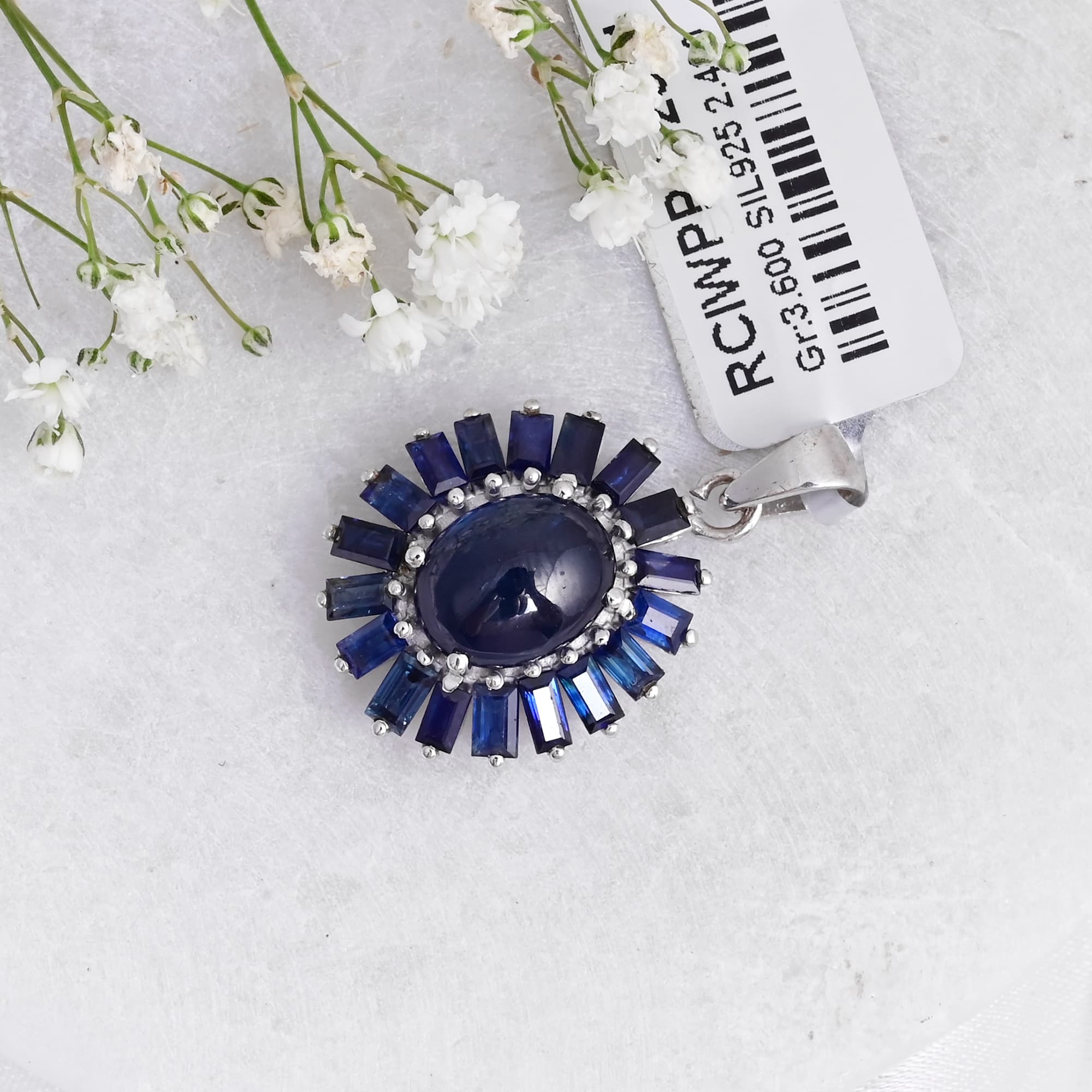 Blue Sapphire Sunburst Pendant Necklace