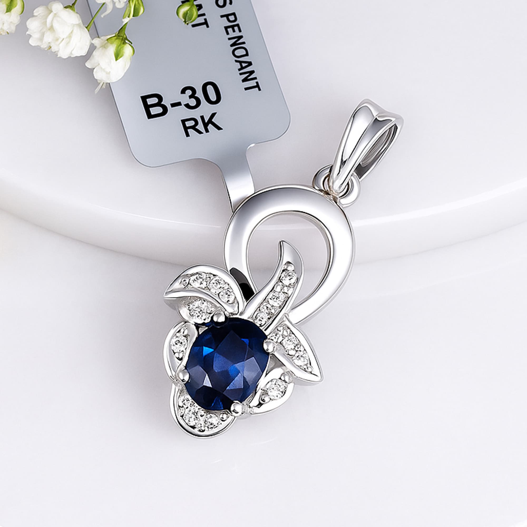 Sapphire Diamond Floral Twist Pendant