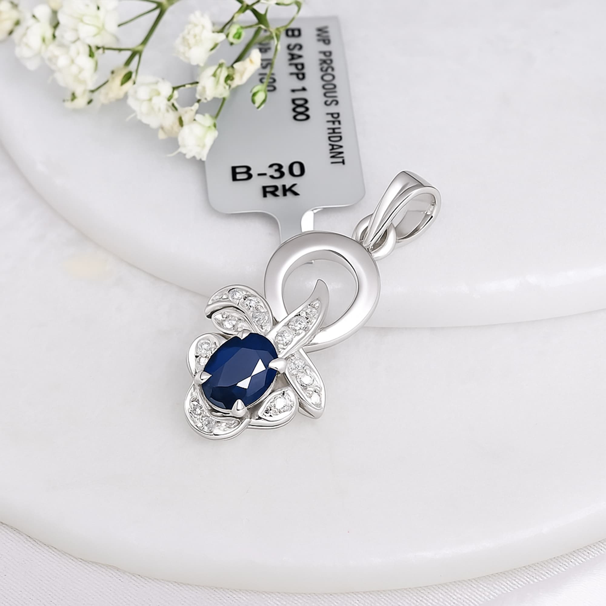 Sapphire Diamond Floral Twist Pendant alternate view