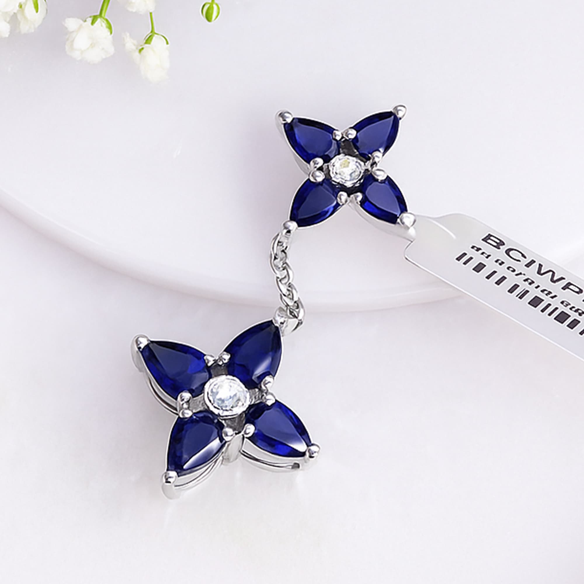 Blue Sapphire Floral Dangling Pendant