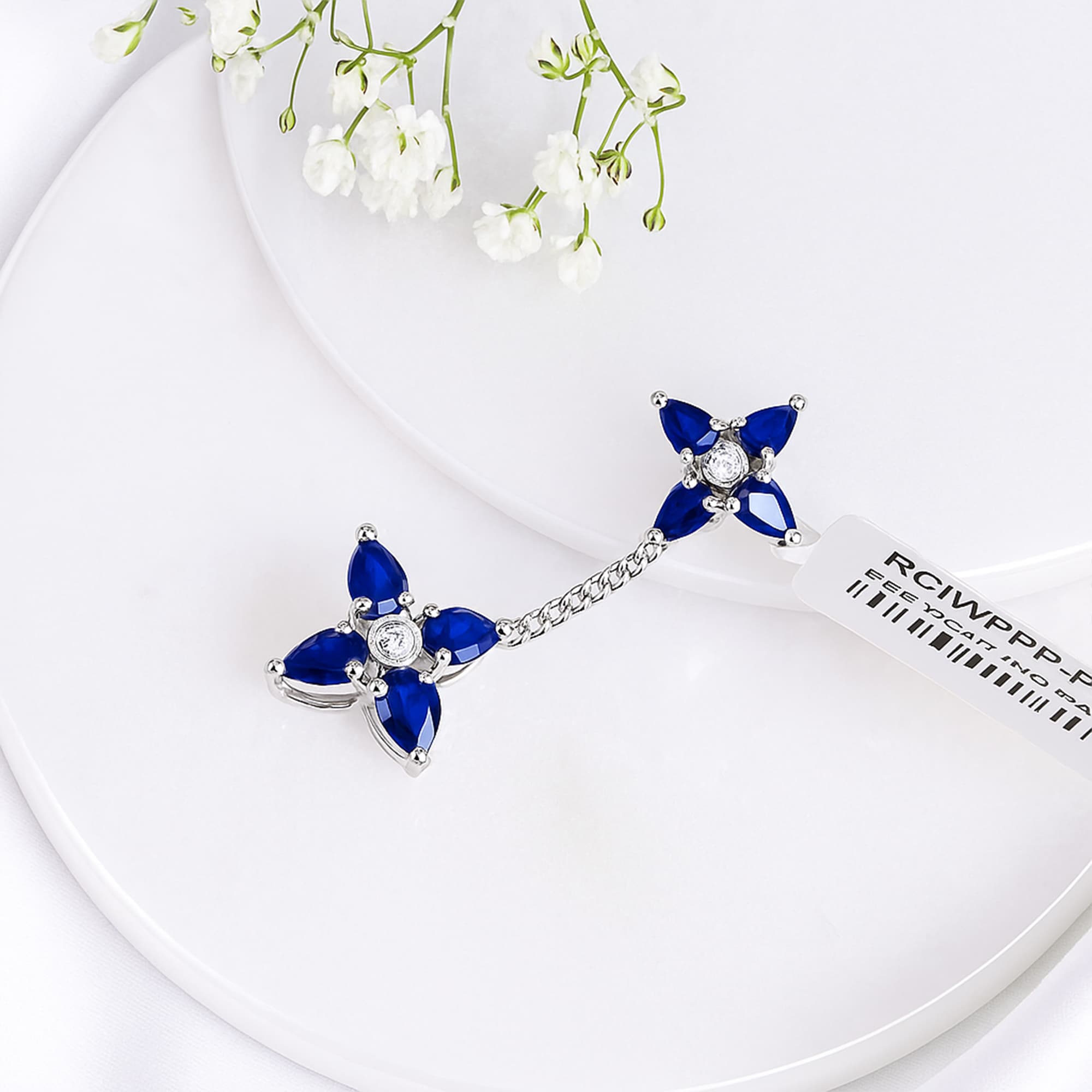 Blue Sapphire Floral Dangling Pendant alternate view