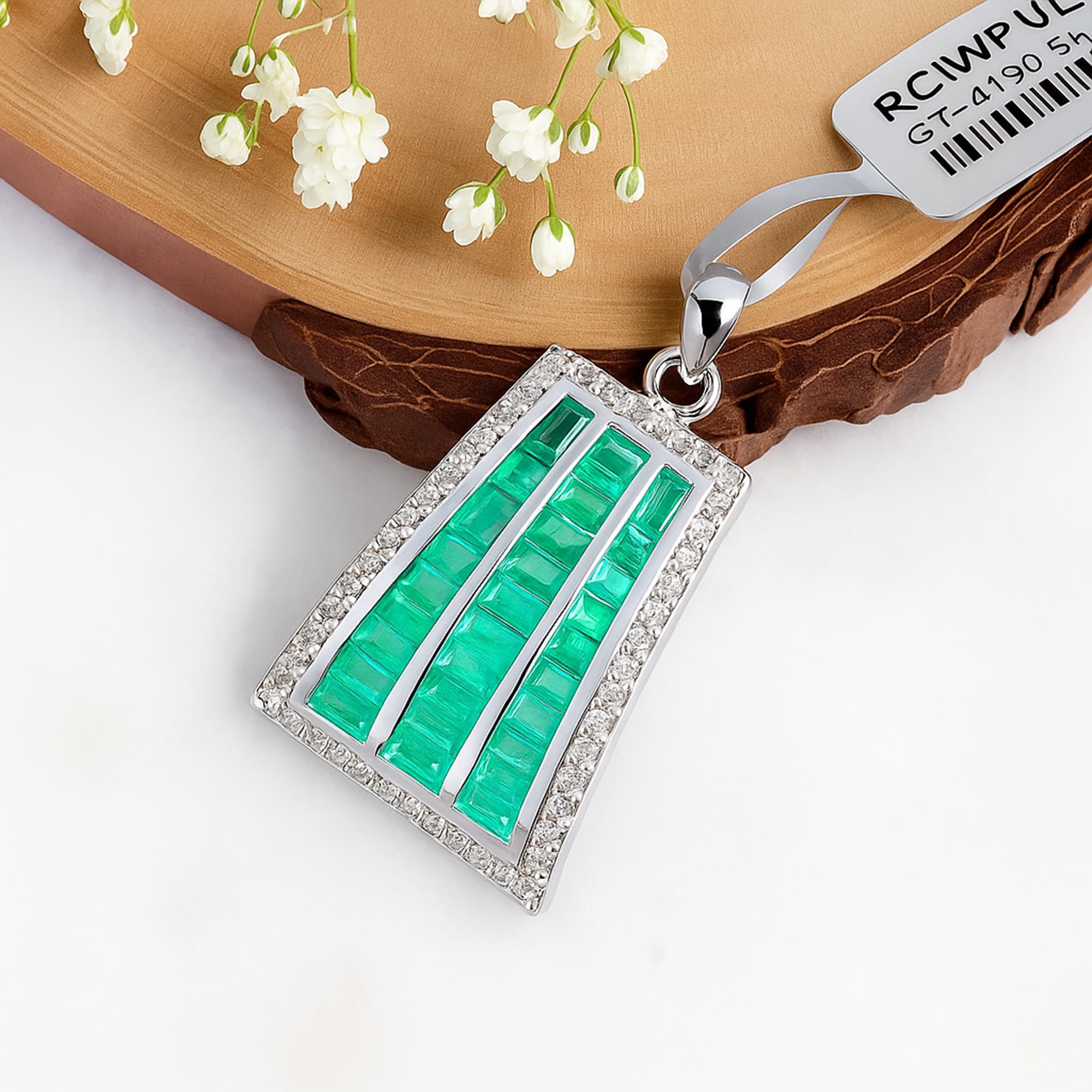 Emerald Diamond Art Deco Pendant