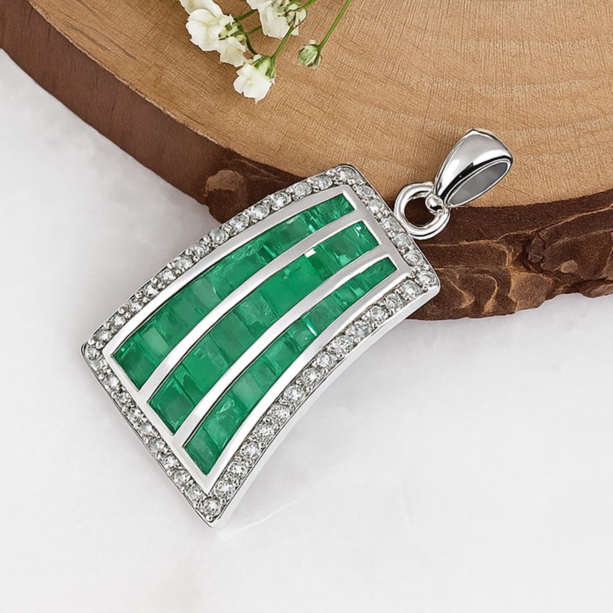 Emerald Diamond Art Deco Pendant alternate view