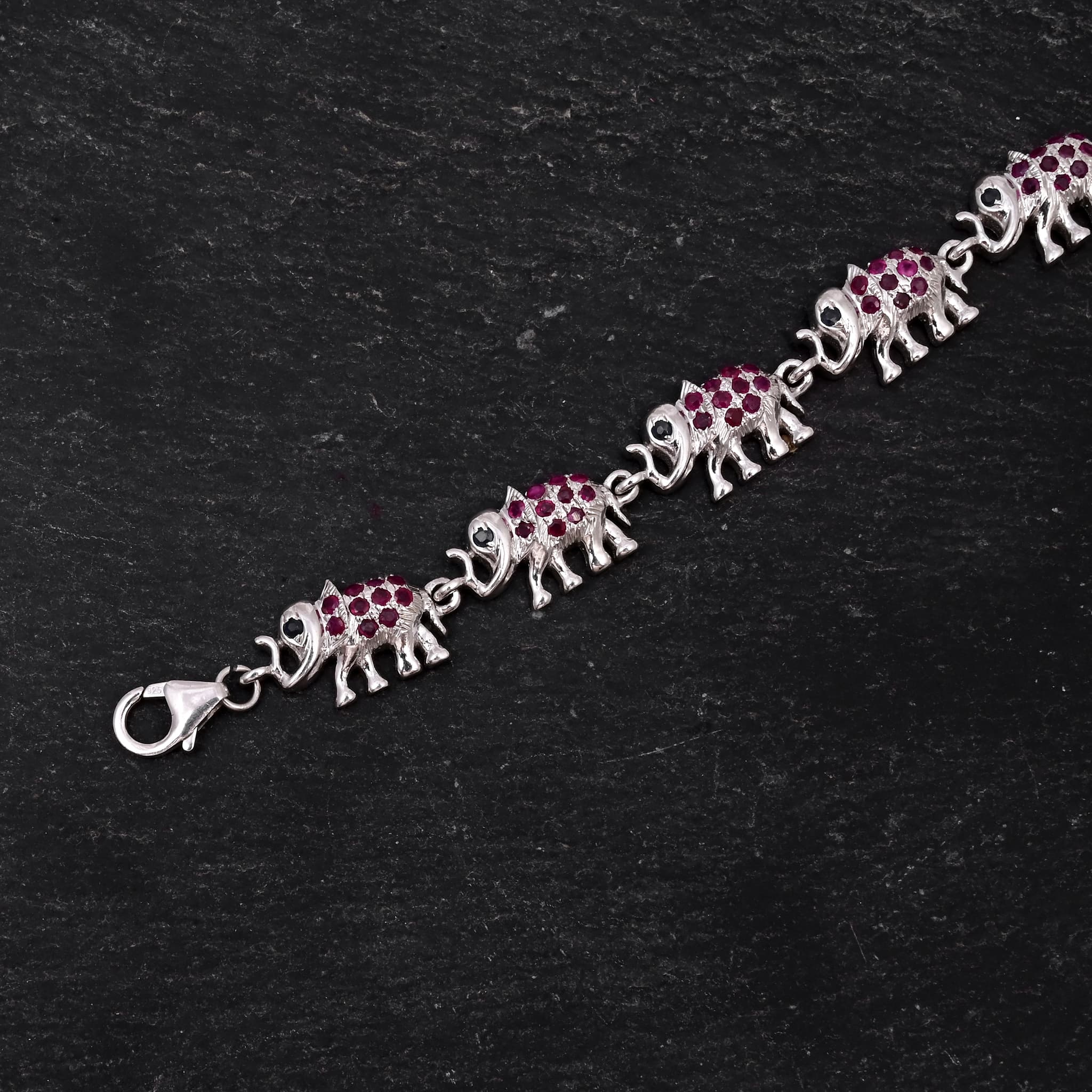 Royal Elephant Ruby Sapphire Charm Bracelet alternate view