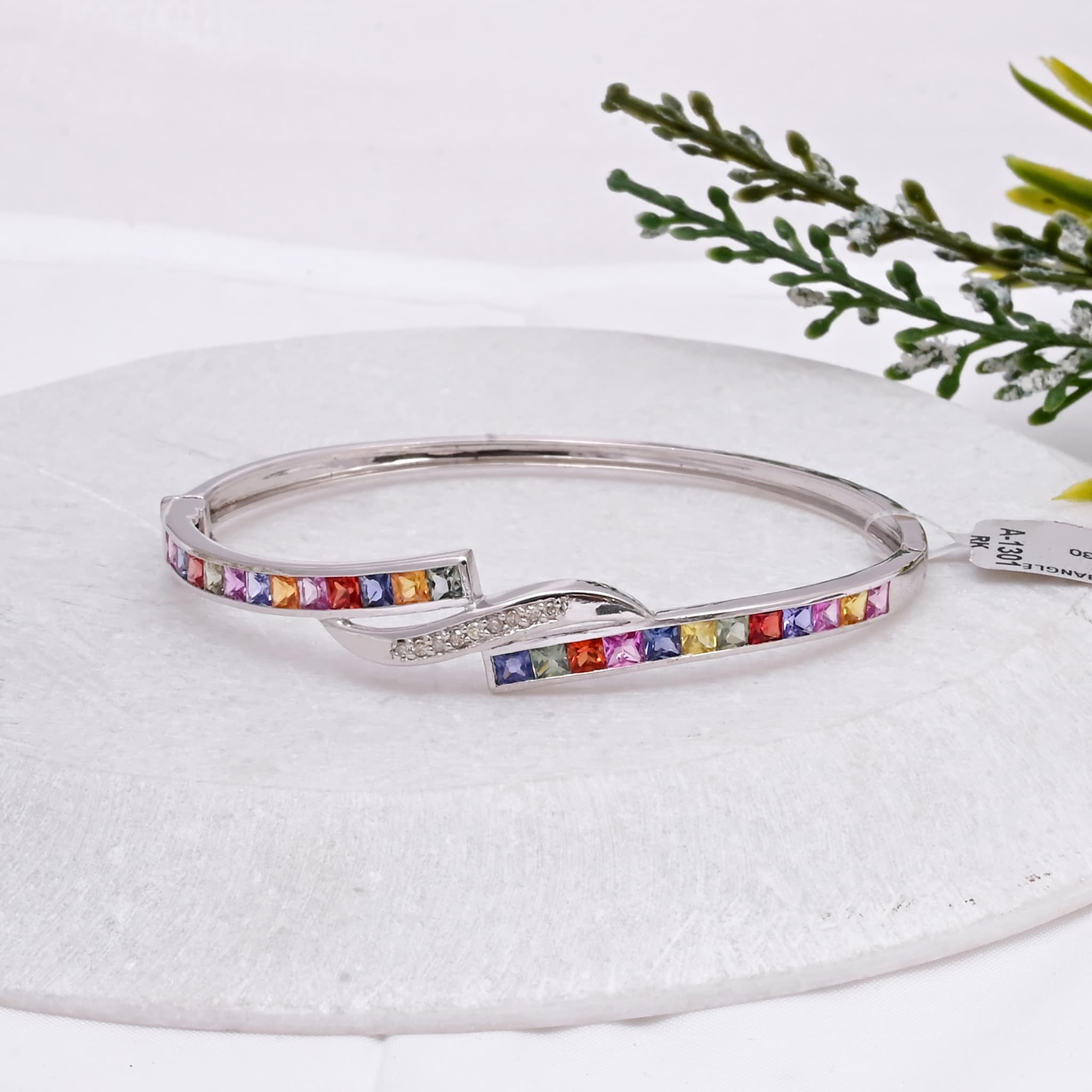 Rainbow Sapphire Diamond Bangle