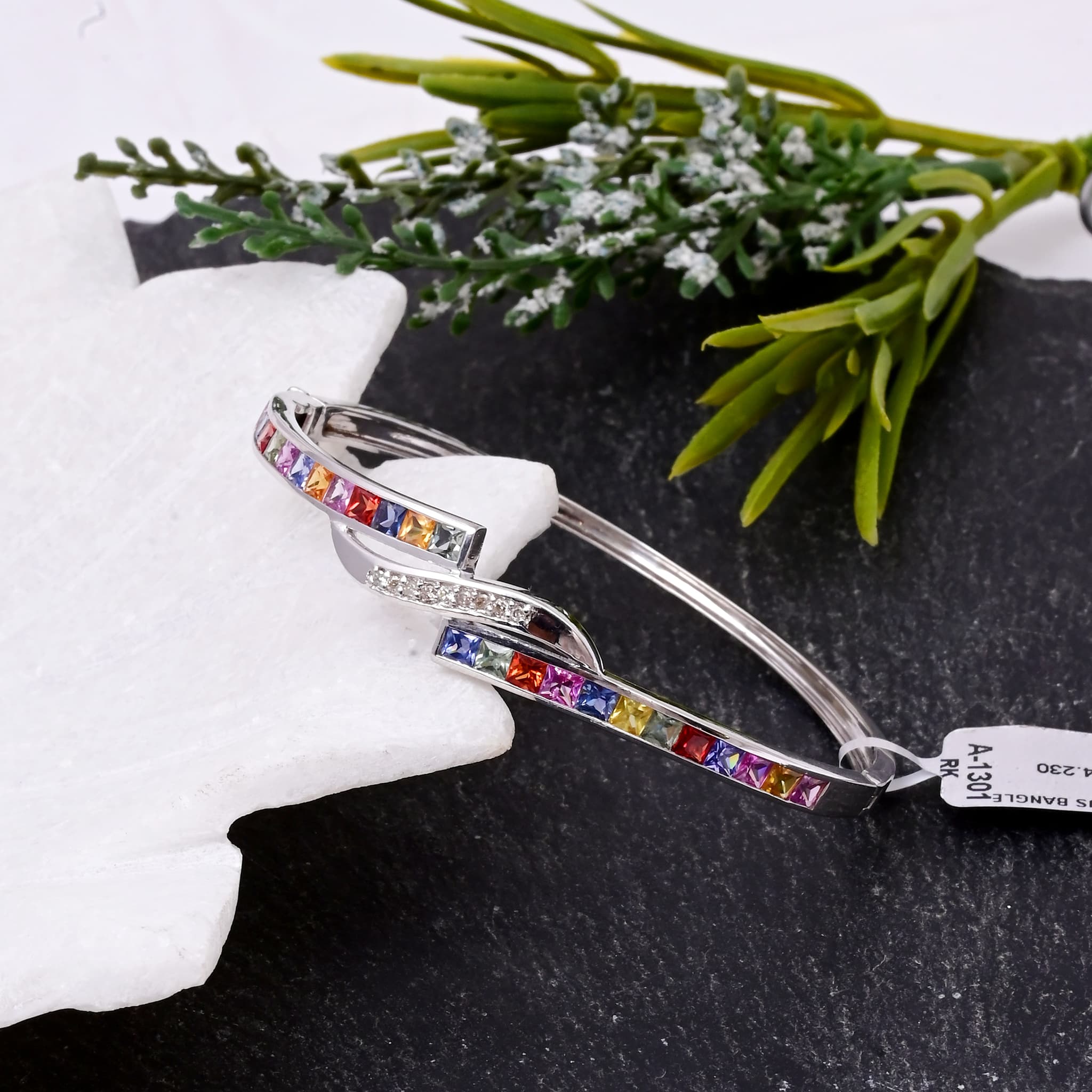 Rainbow Sapphire Diamond Bangle alternate view