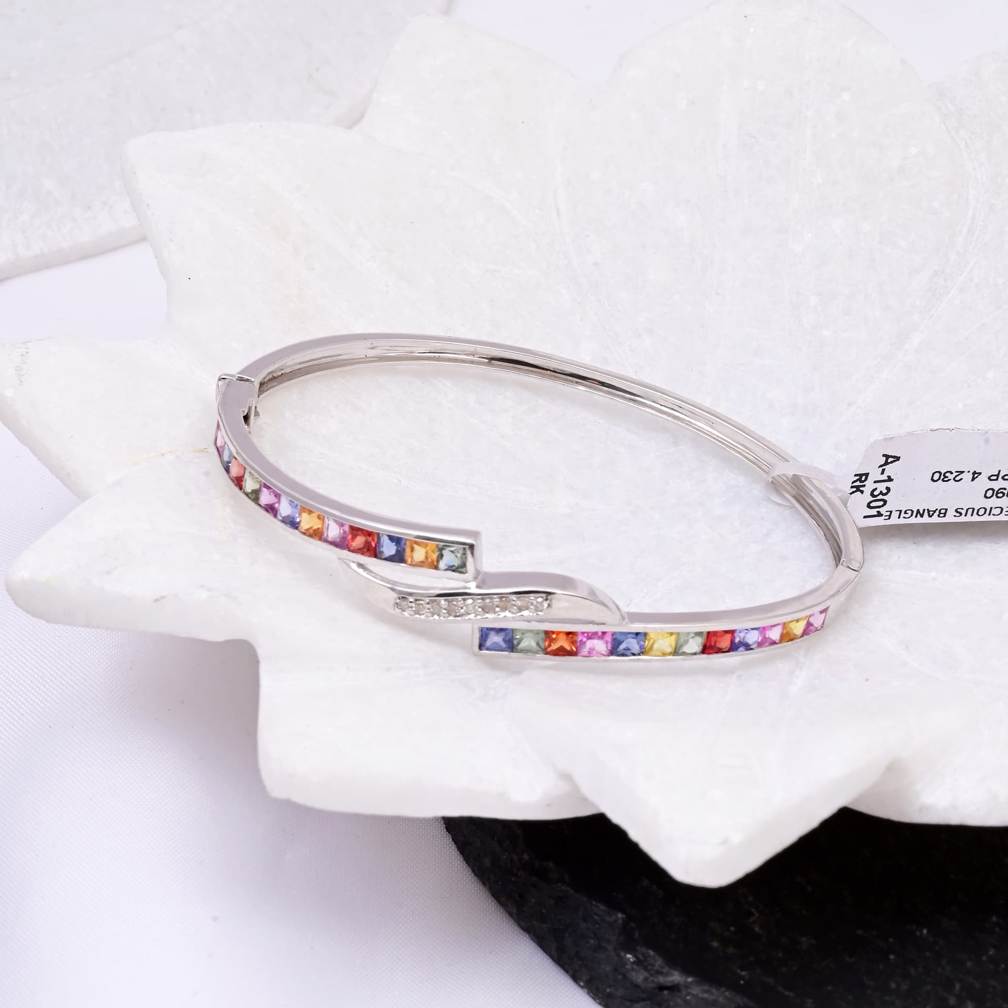 Rainbow Sapphire Diamond Bangle