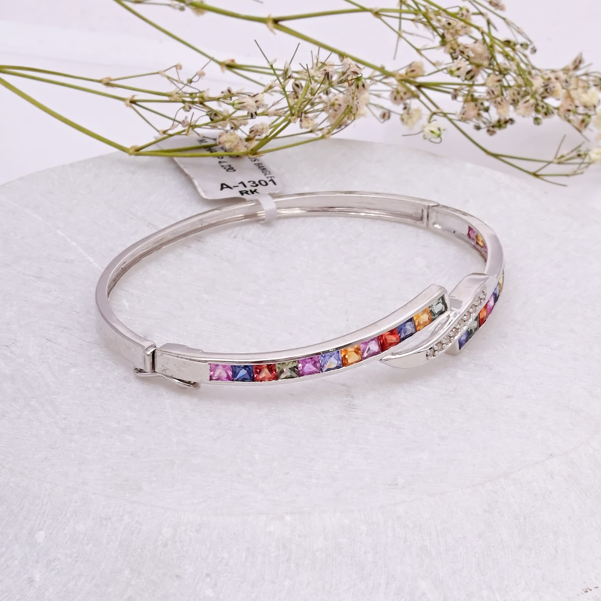 Rainbow Sapphire Diamond Bangle