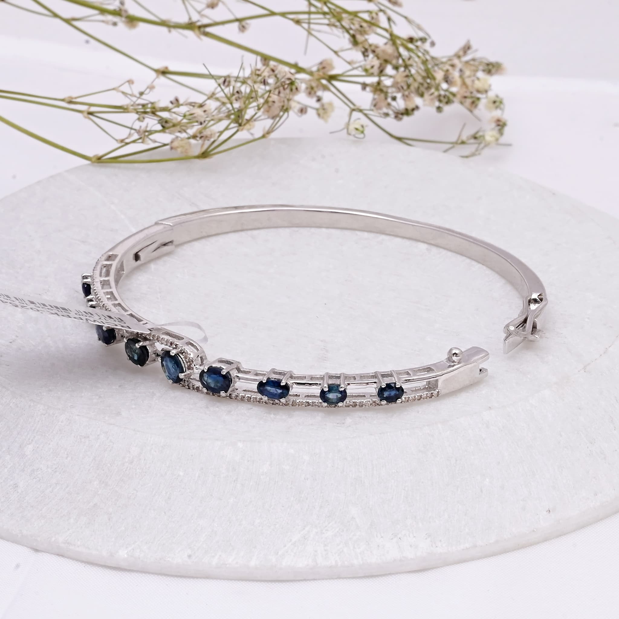 Blue Sapphire Diamond Line Bangle alternate view