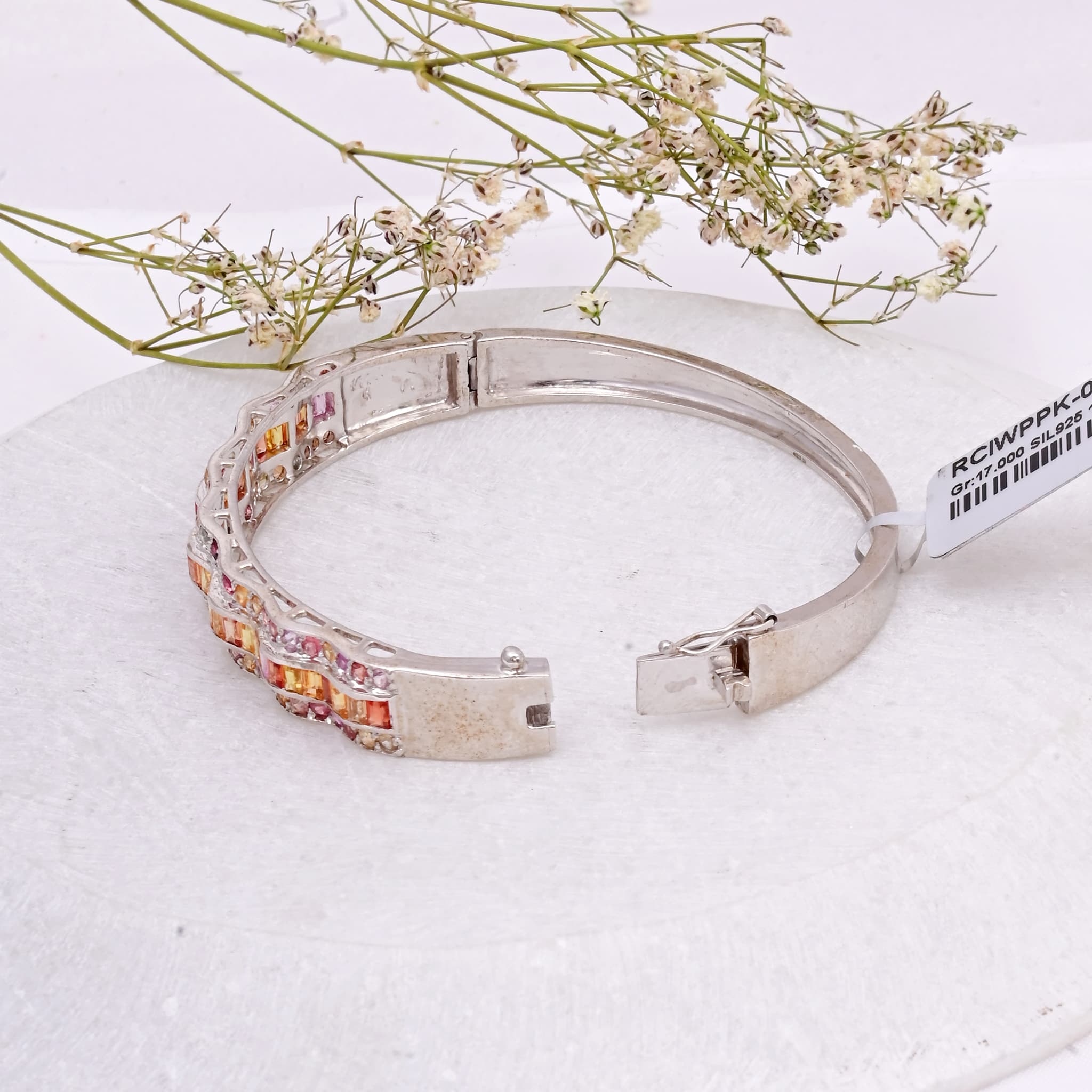 Natural Multi Sapphire Wave Bangle