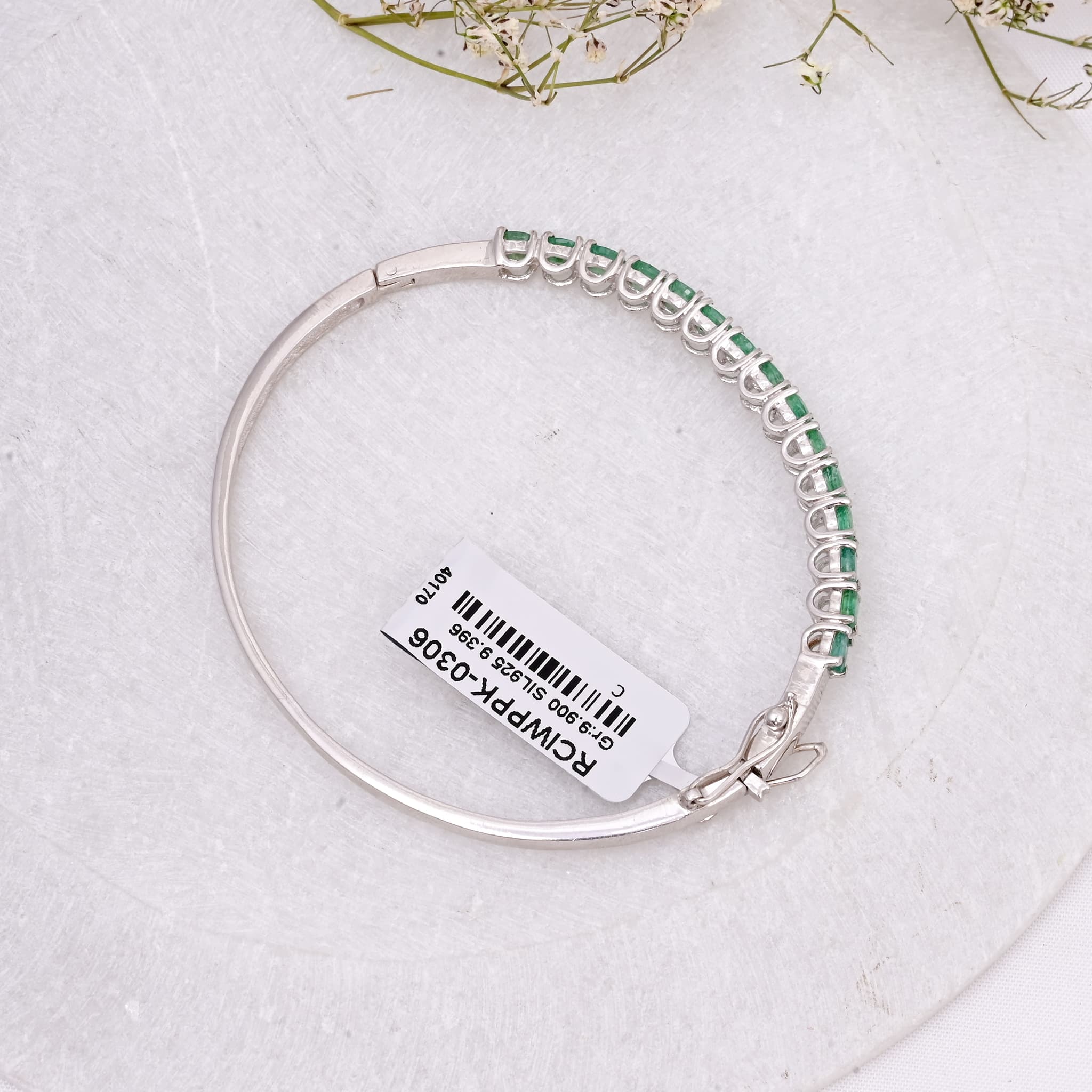 Emerald Line Silver Bangle