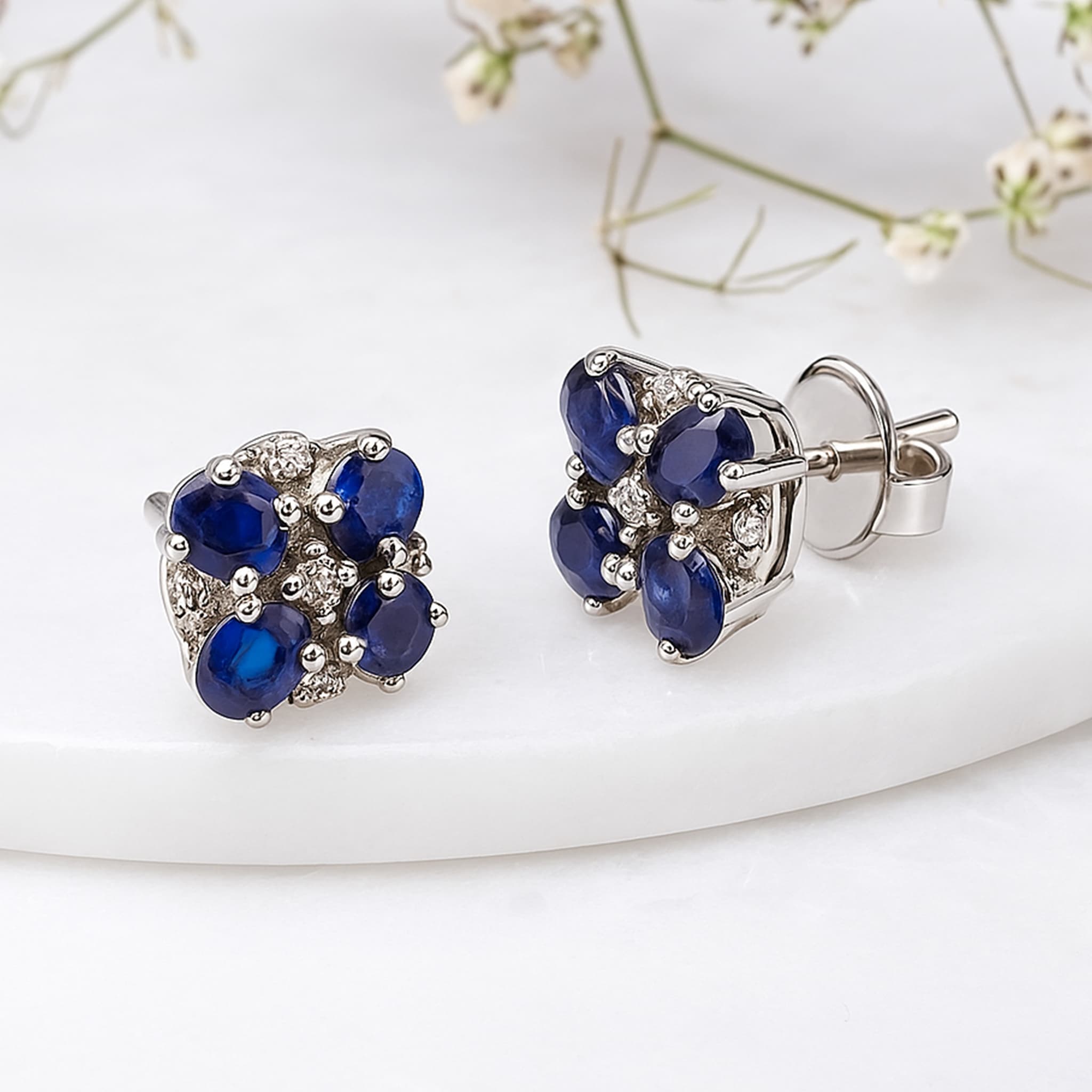 Royal Sapphire Floral Stud Earrings alternate view