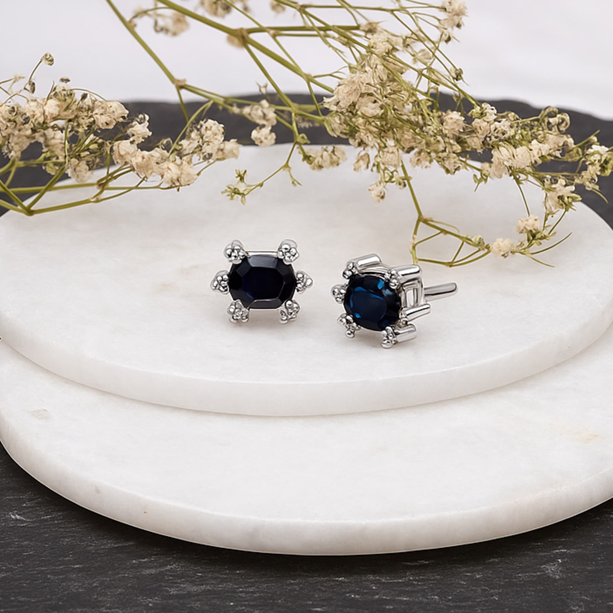 Classic Sapphire Halo Stud Earrings alternate view