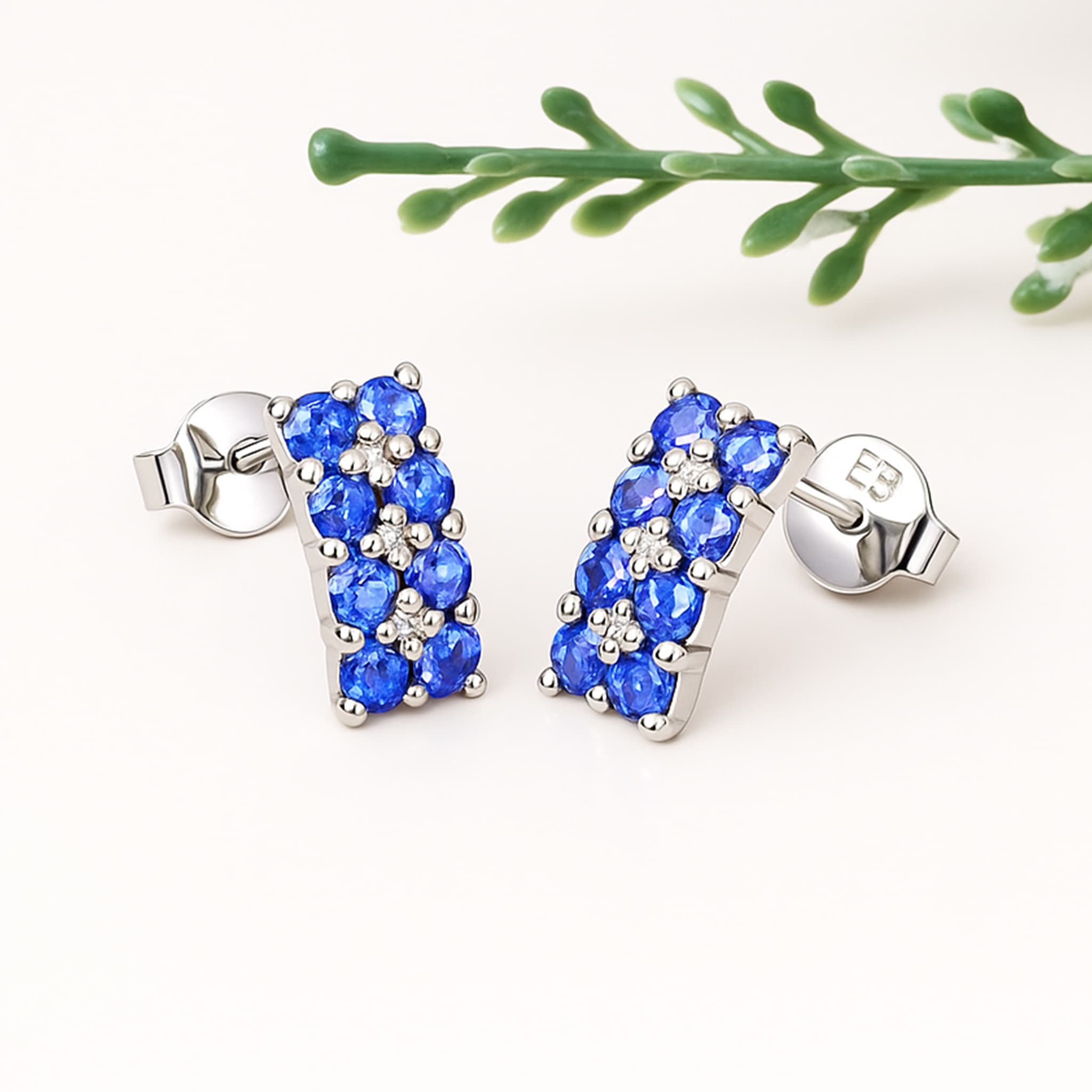 Blue Sapphire Cluster Stud Earrings alternate view