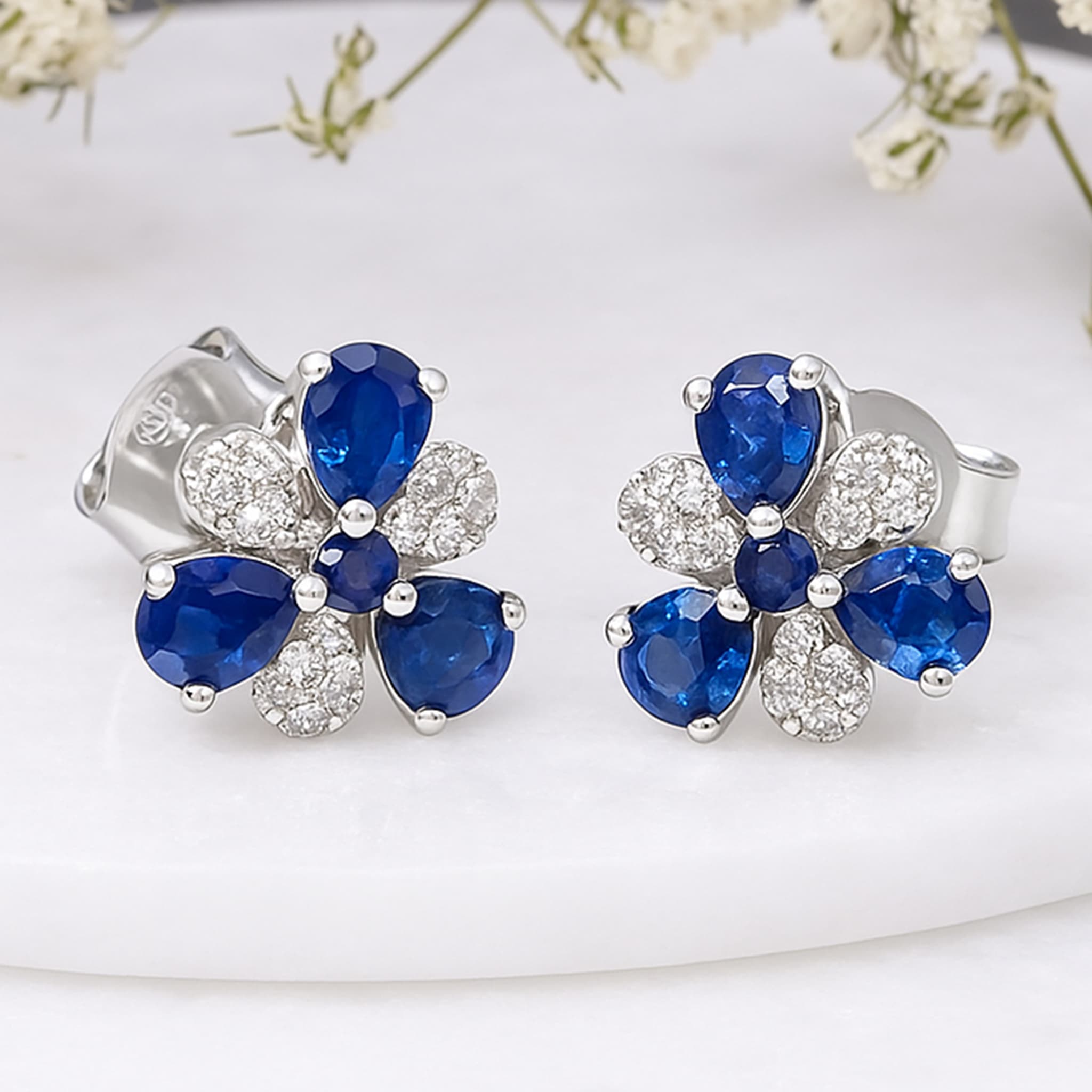 Floral Sapphire Diamond Stud Earrings