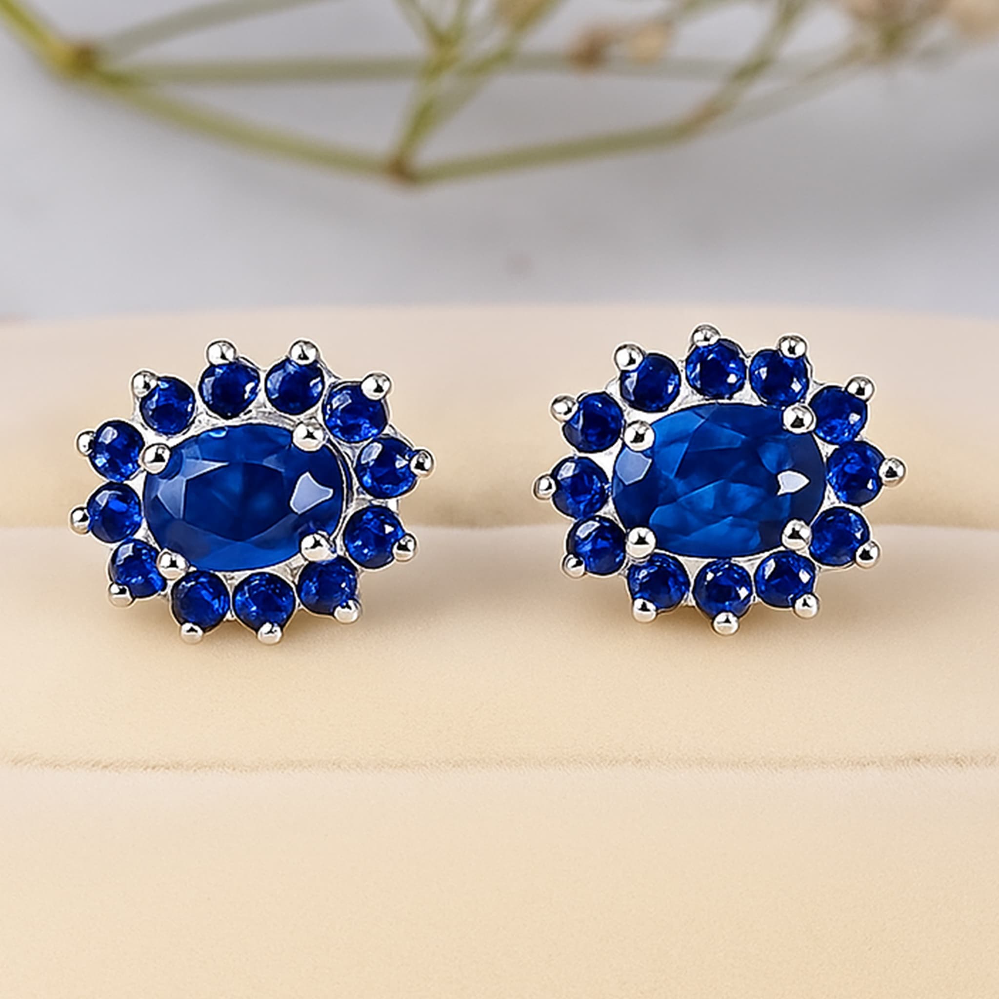 Royal Halo Sapphire Stud Earrings