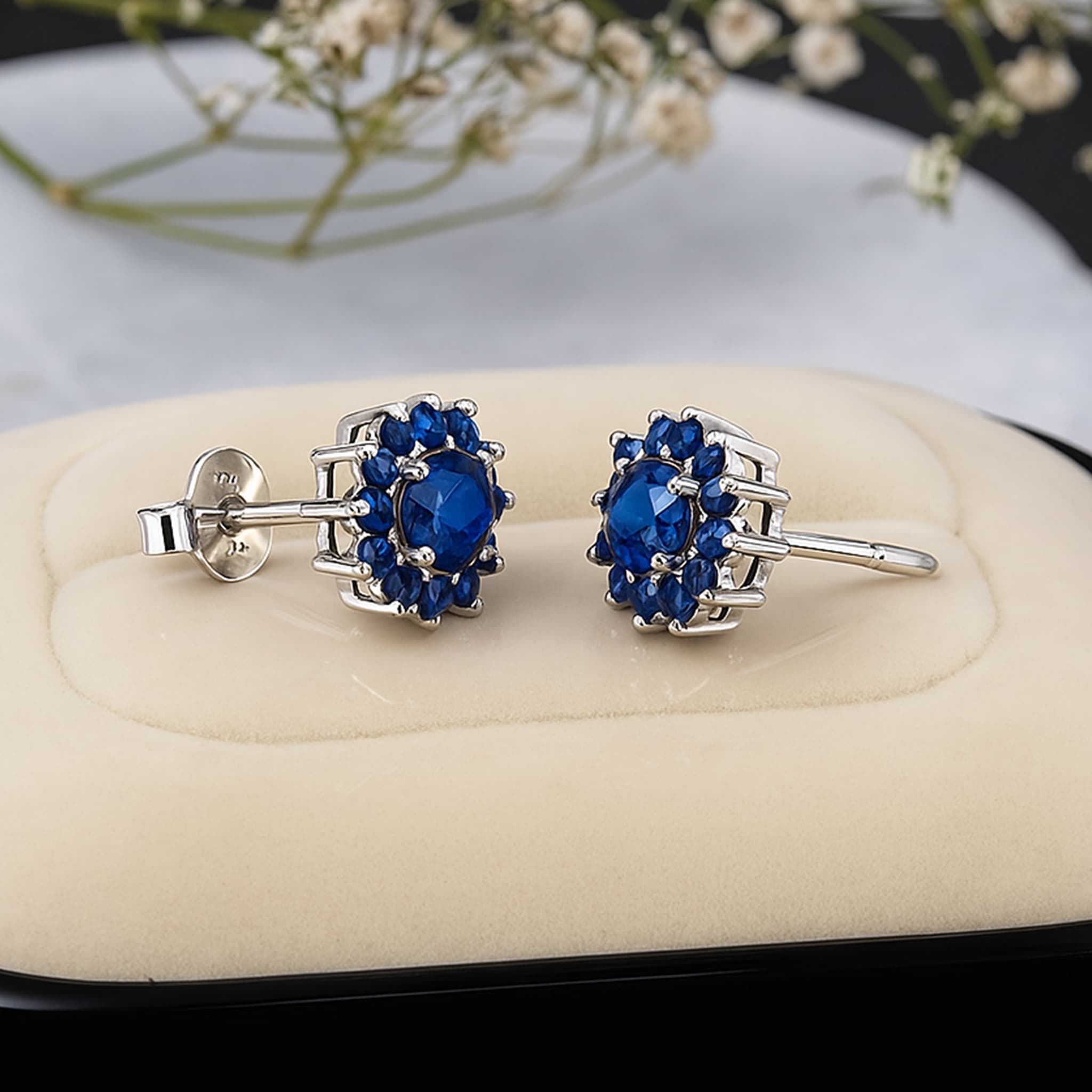 Royal Halo Sapphire Stud Earrings alternate view