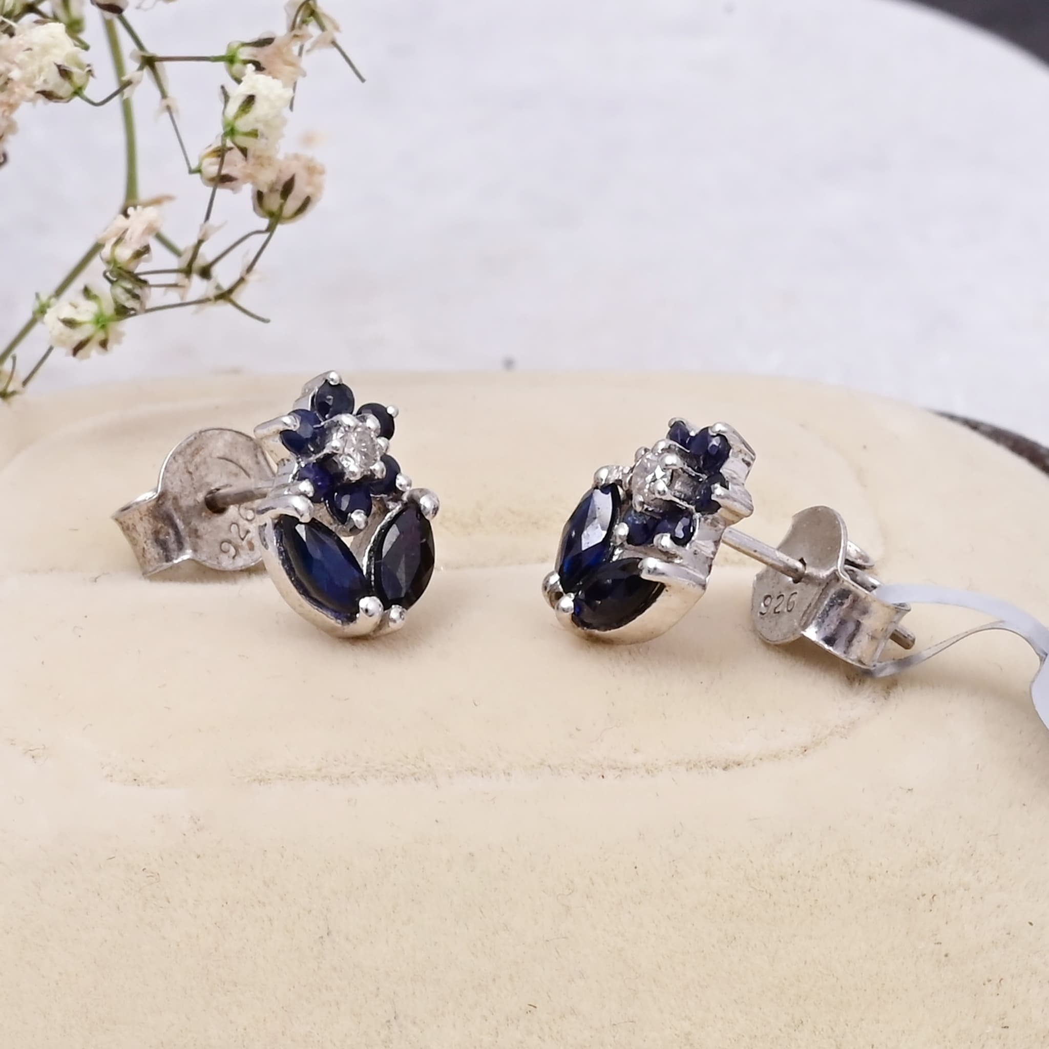 Floral Sapphire Stud Earrings alternate view