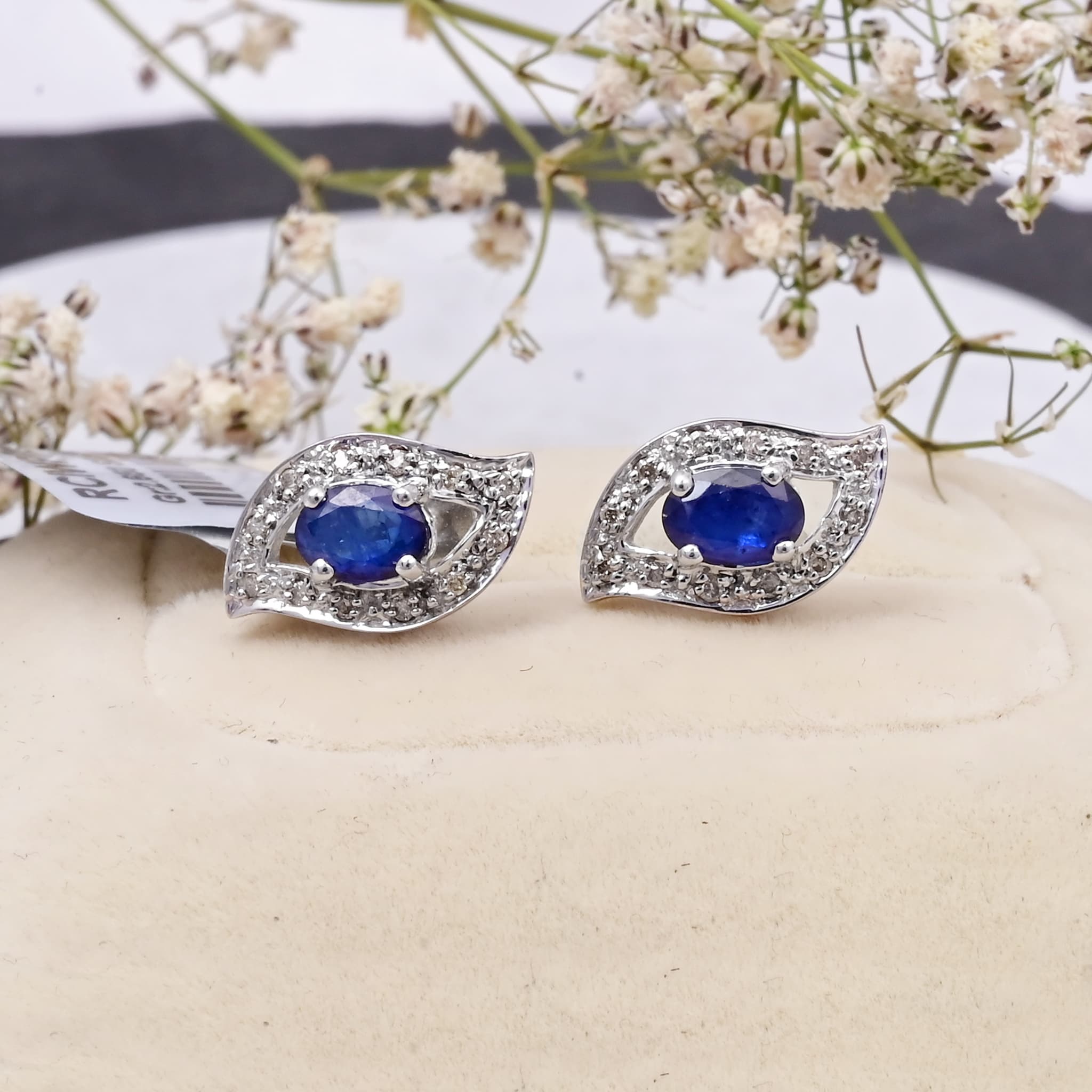 Evil Eye Sapphire Diamond Stud Earrings
