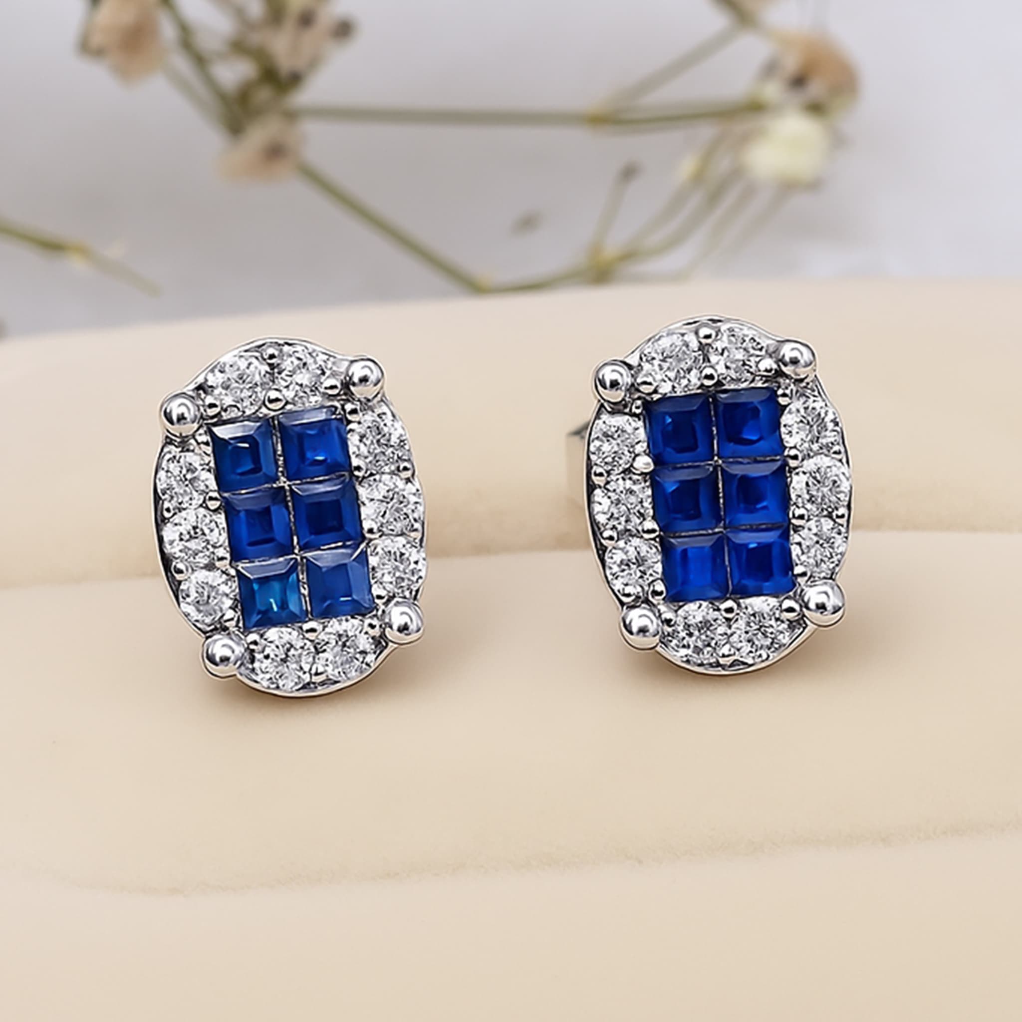 Invisible Set Sapphire Diamond Stud Earrings