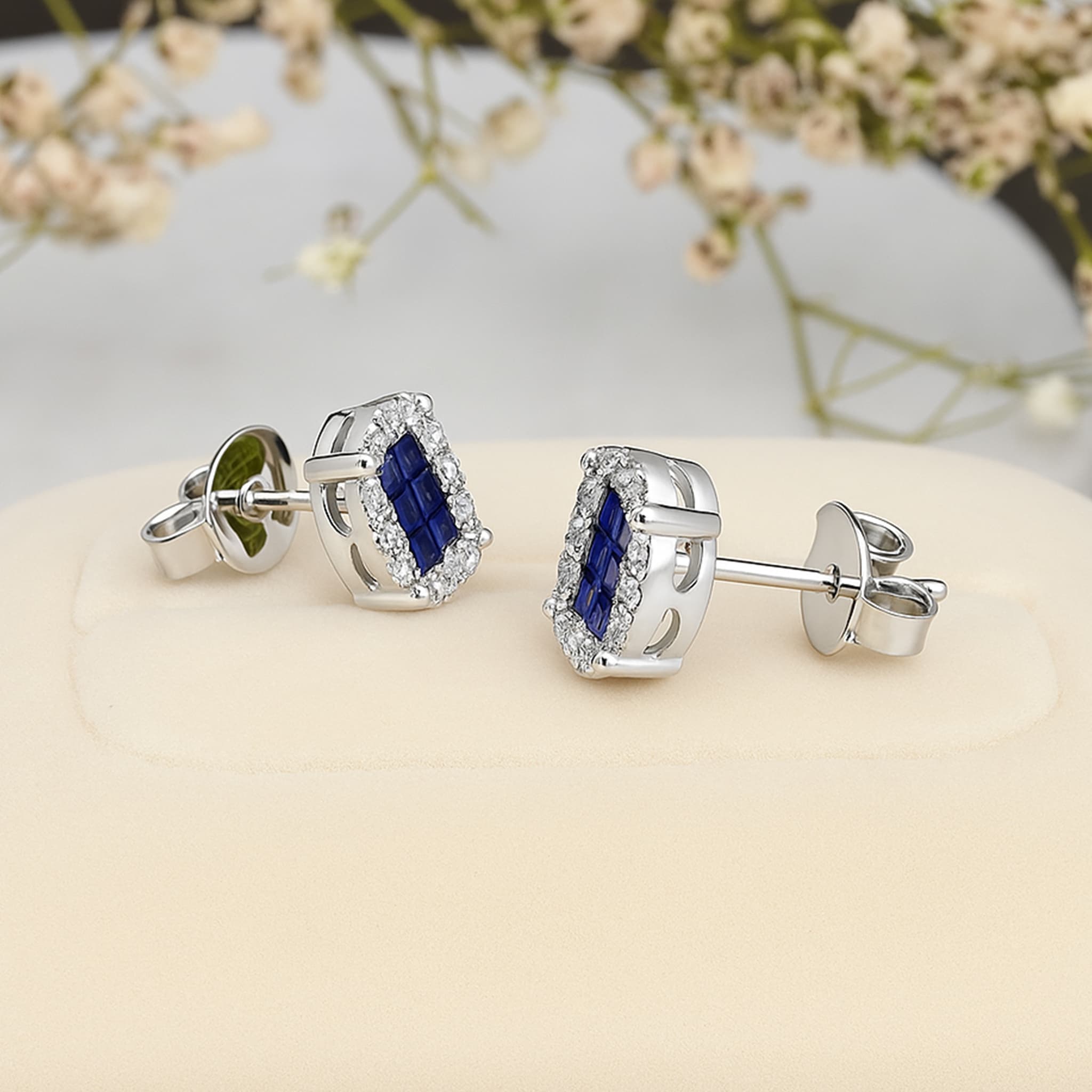 Invisible Set Sapphire Diamond Stud Earrings