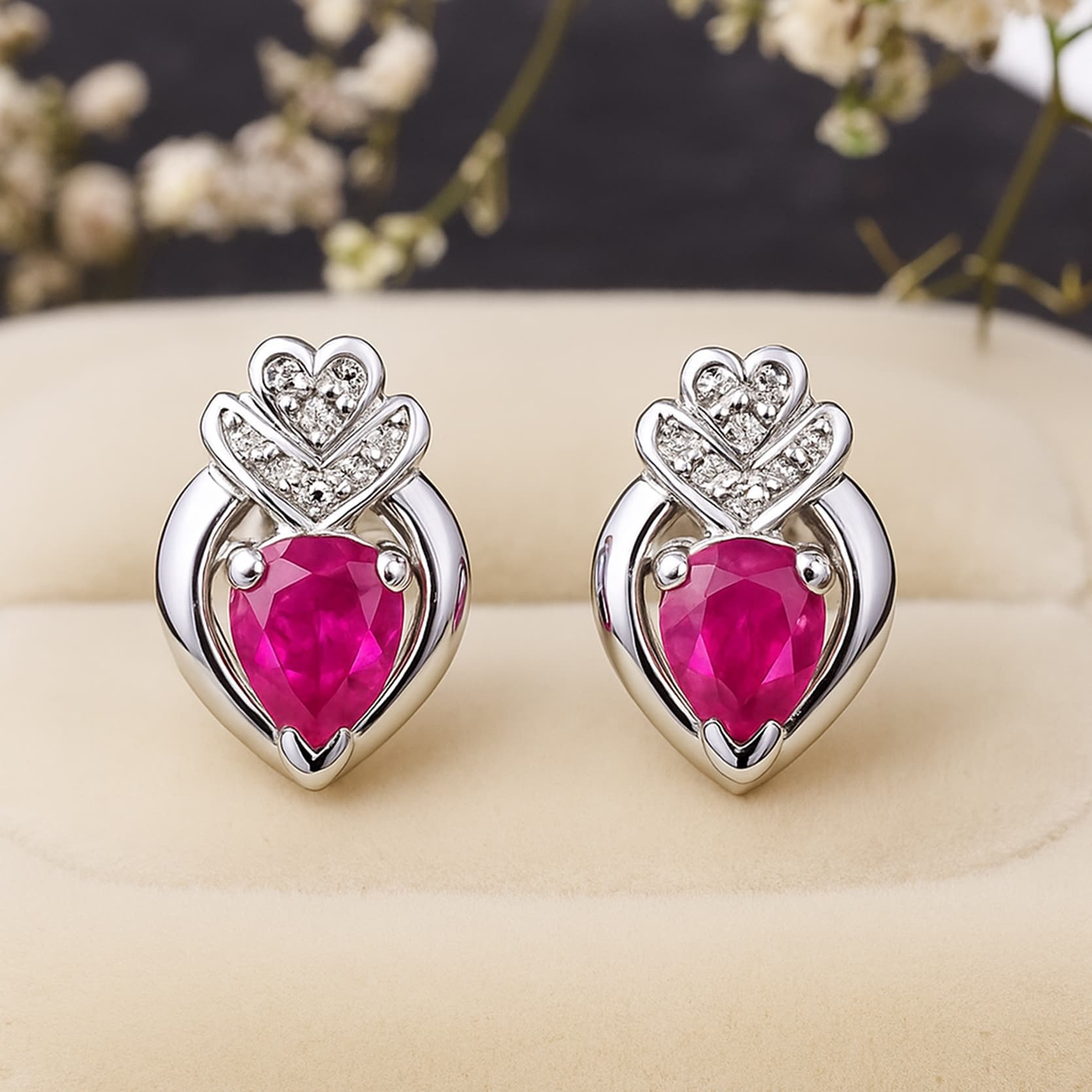 Heart Crown Ruby Stud Earrings alternate view
