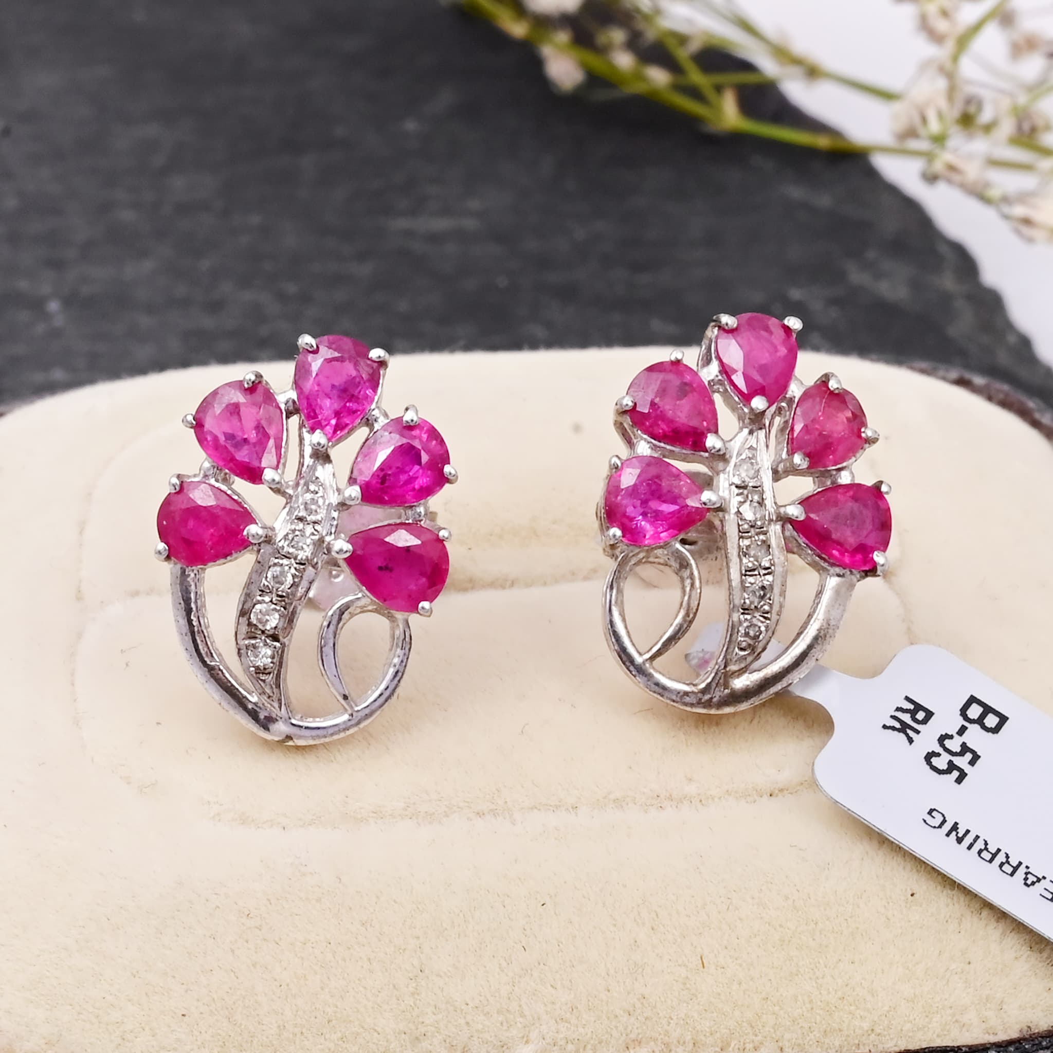 Floral Ruby Diamond Stud Earrings