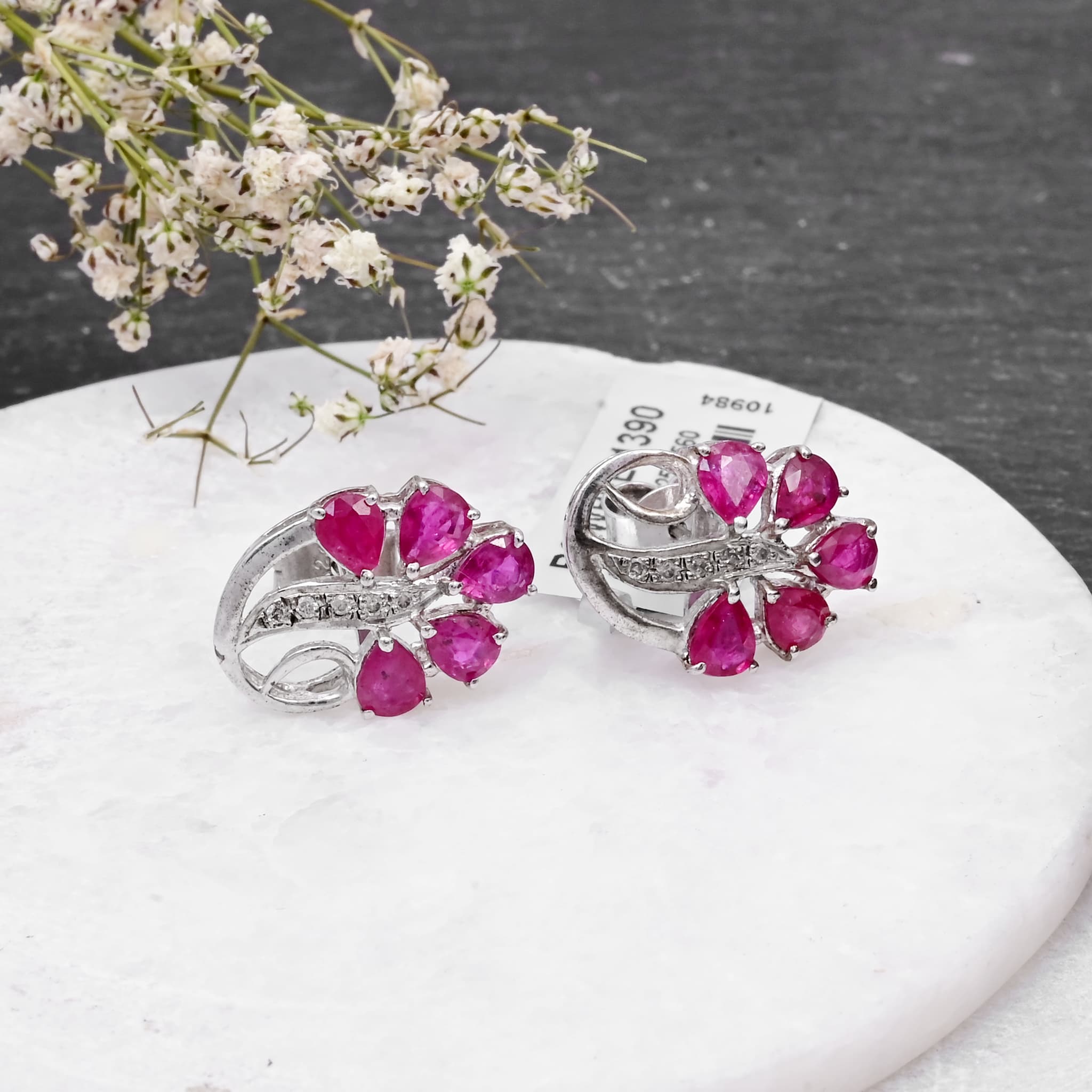 Floral Ruby Diamond Stud Earrings alternate view