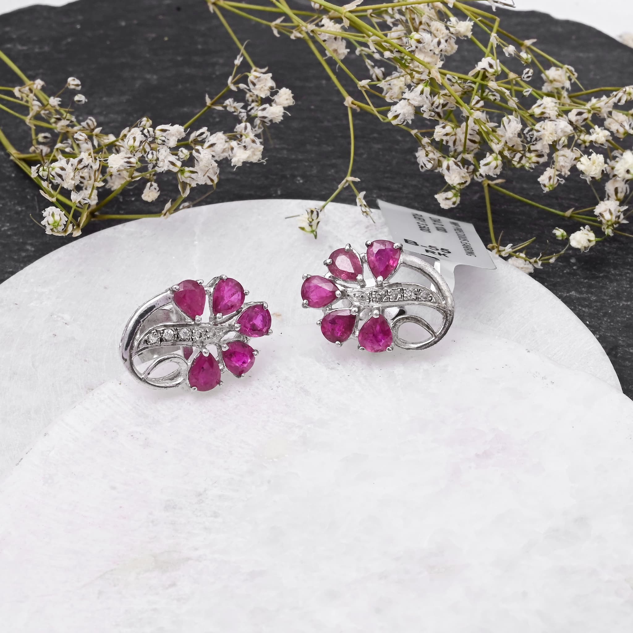 Floral Ruby Diamond Stud Earrings