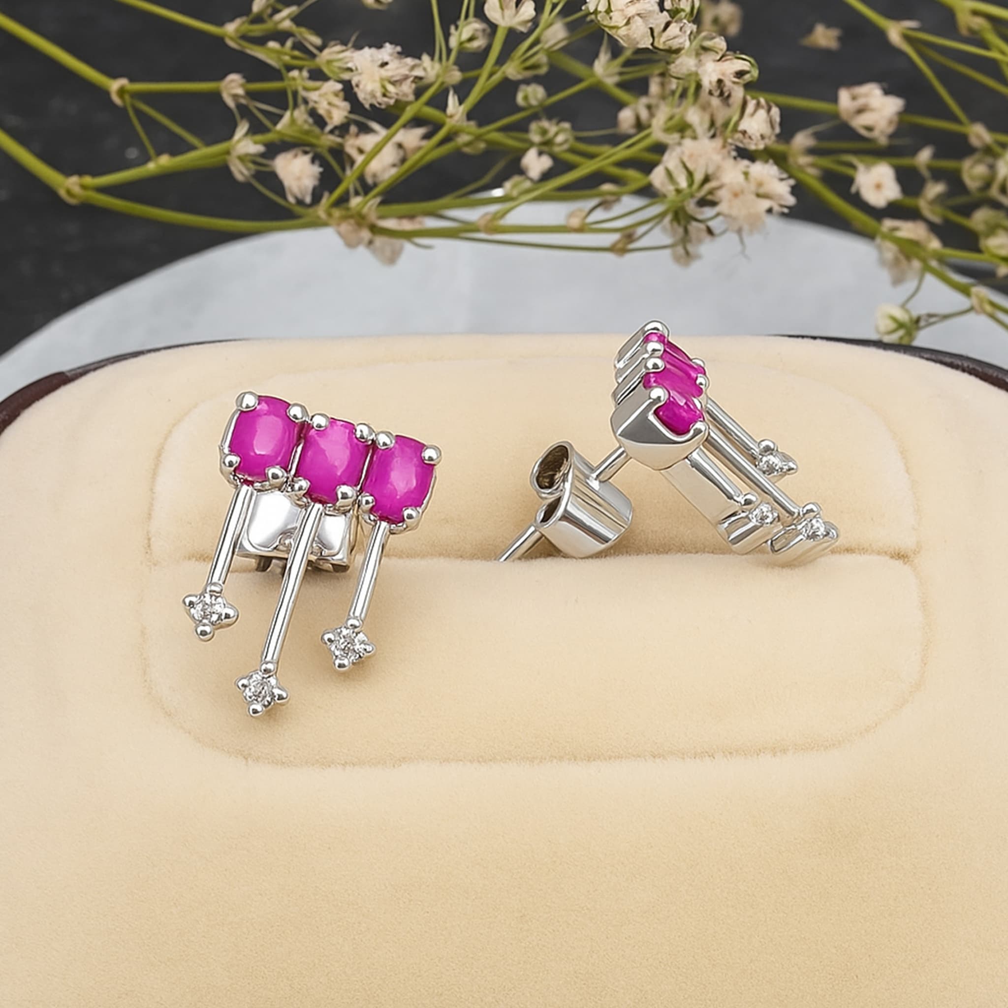 Ruby Diamond Drop Stud Earrings alternate view