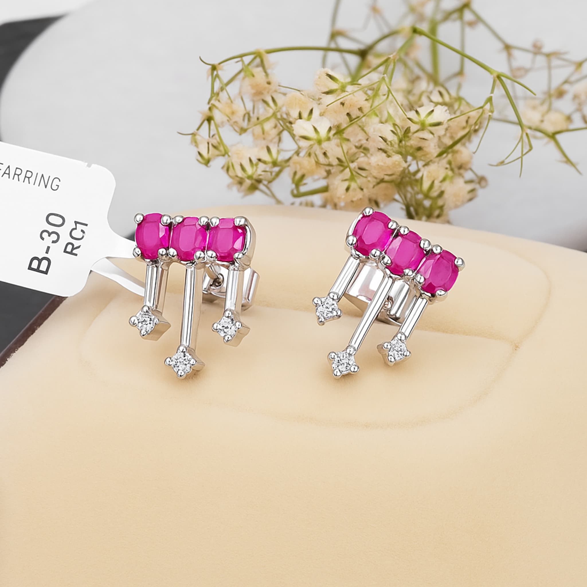 Ruby Diamond Drop Stud Earrings