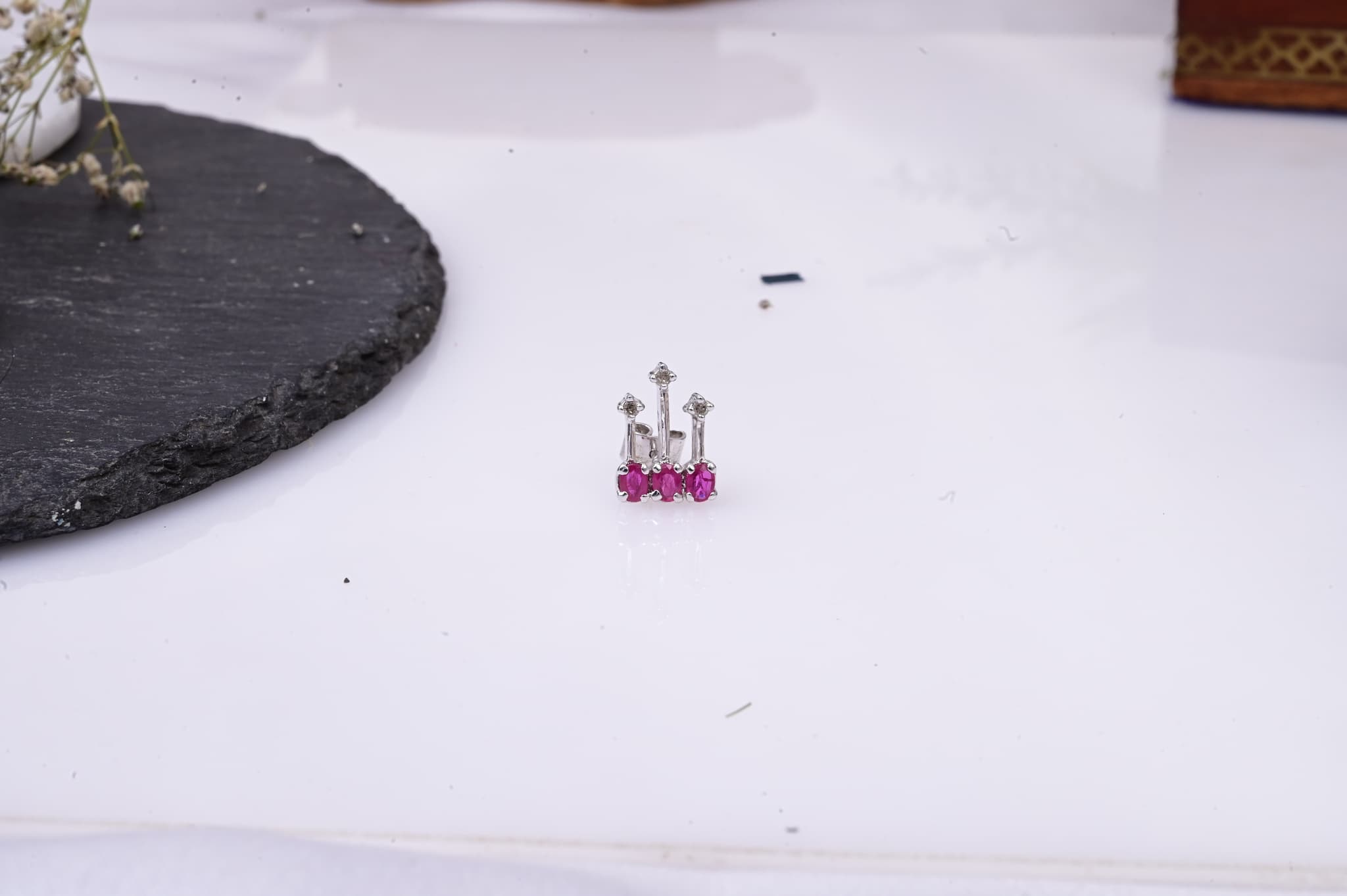 Ruby Diamond Drop Stud Earrings