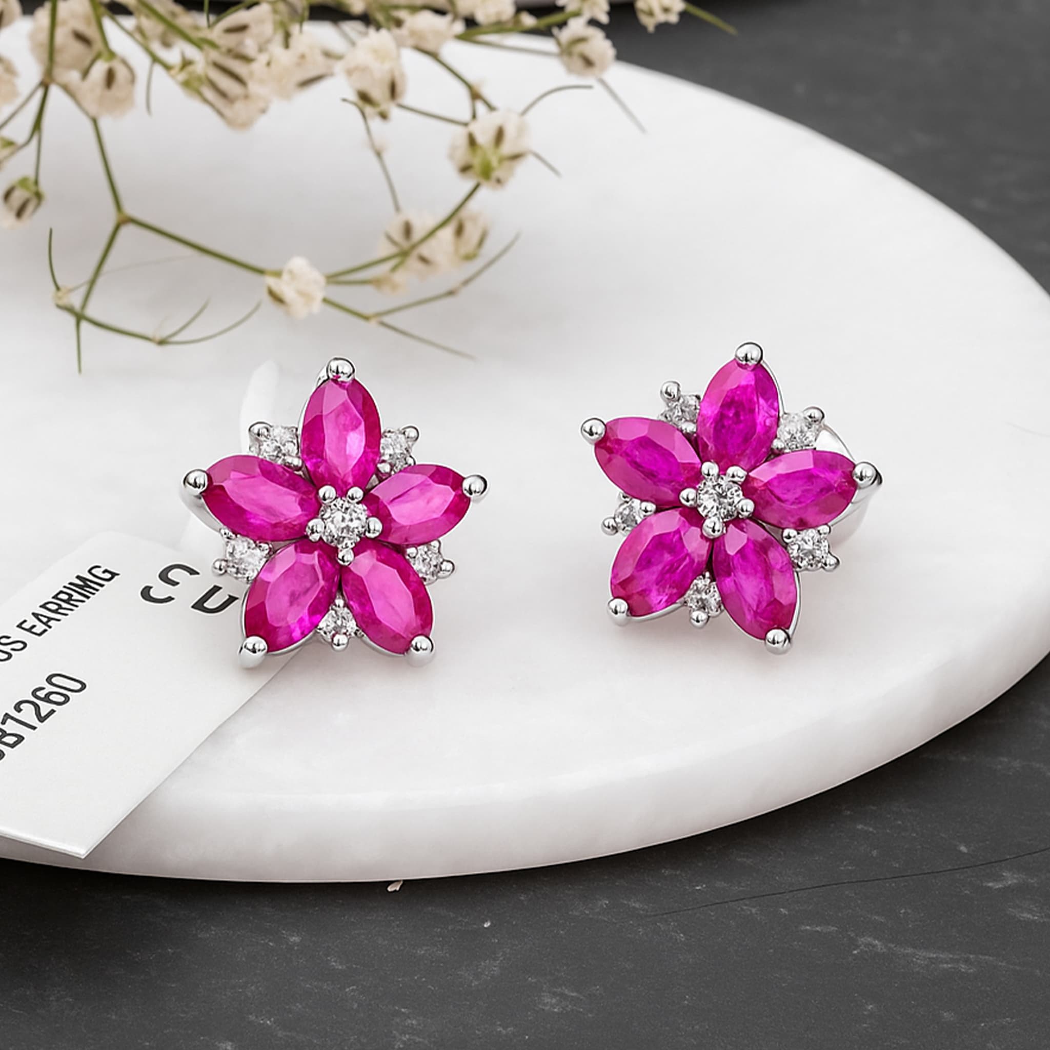 Ruby Floral Diamond Stud Earrings alternate view