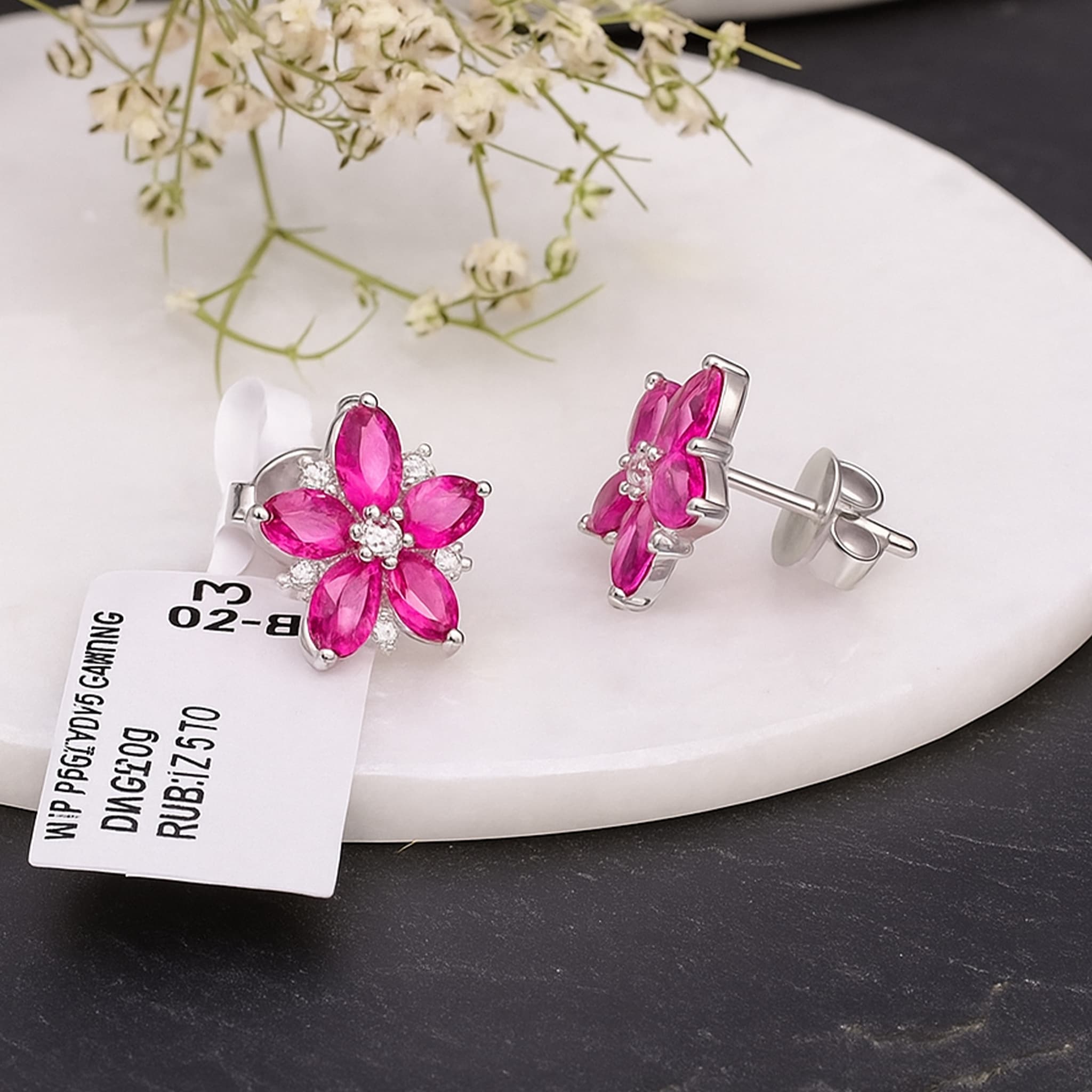 Ruby Floral Diamond Stud Earrings