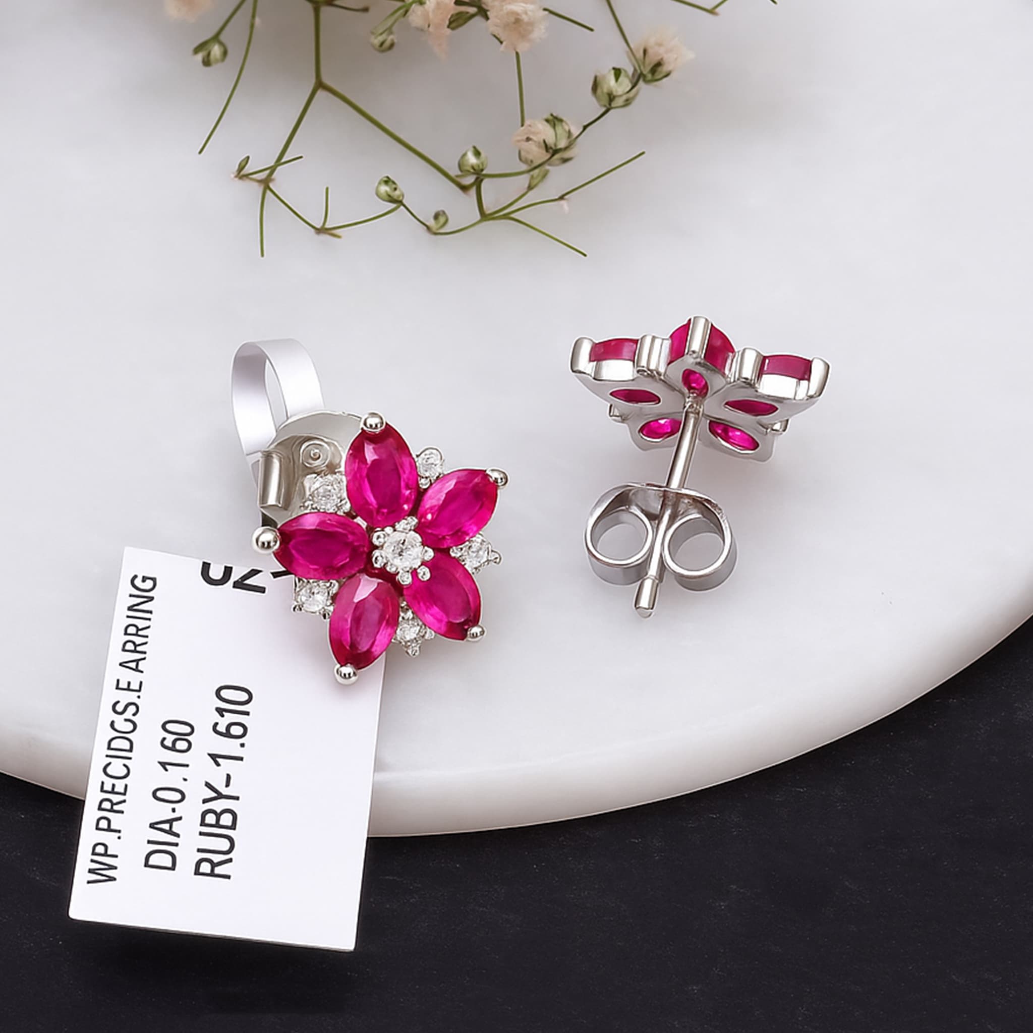 Ruby Floral Diamond Stud Earrings