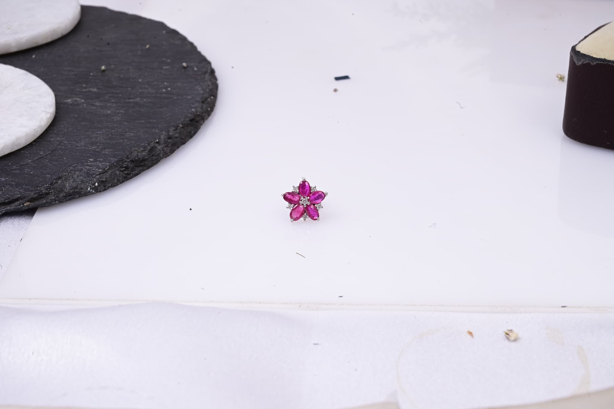Ruby Floral Diamond Stud Earrings