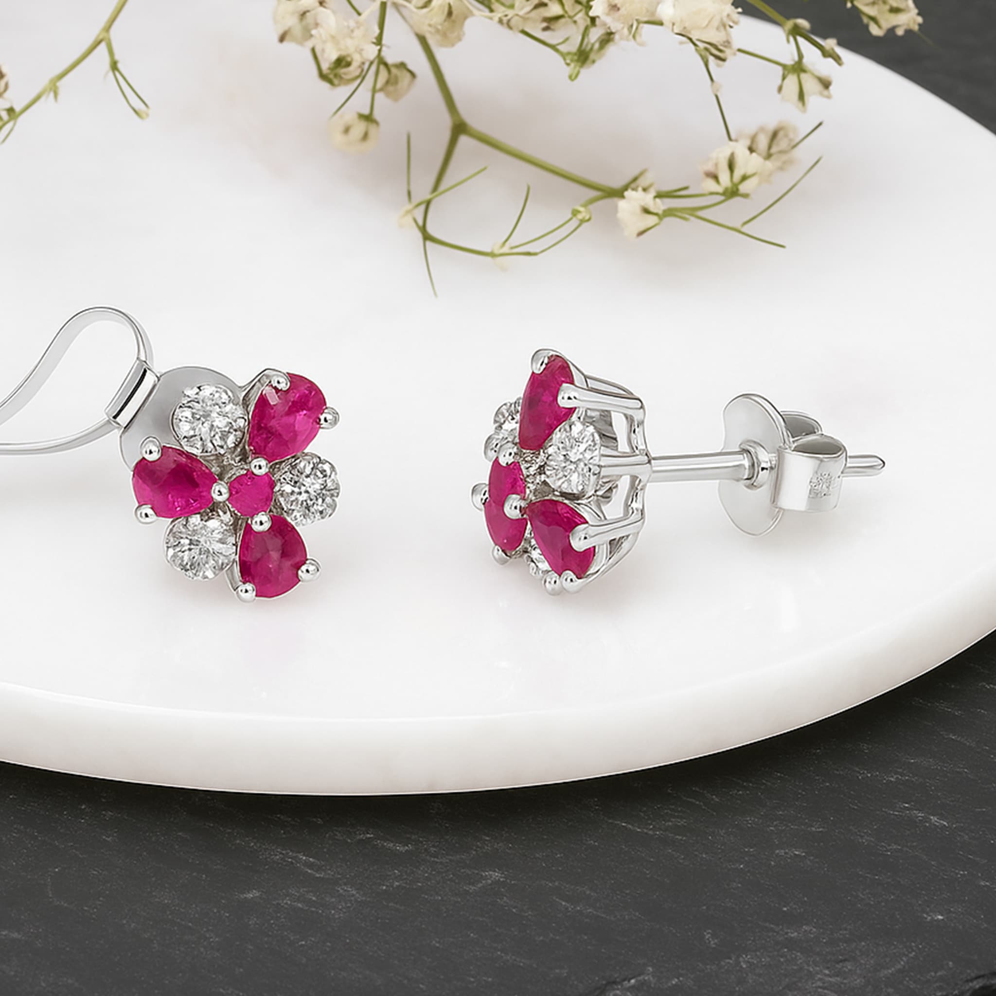 Ruby Diamond Floral Stud Earrings alternate view