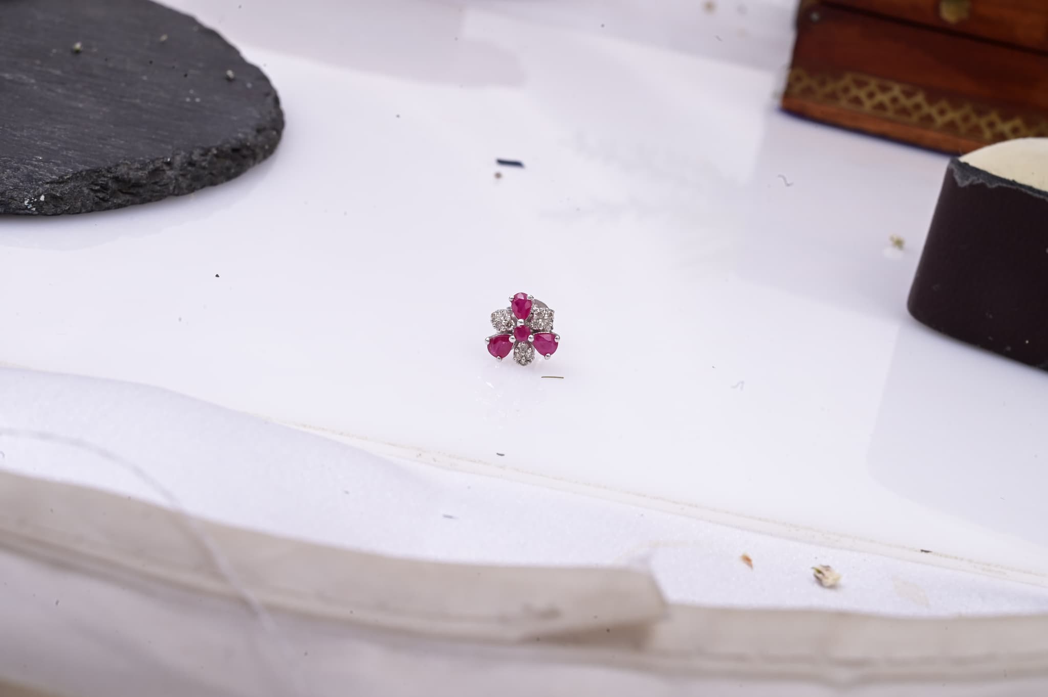 Ruby Diamond Floral Stud Earrings