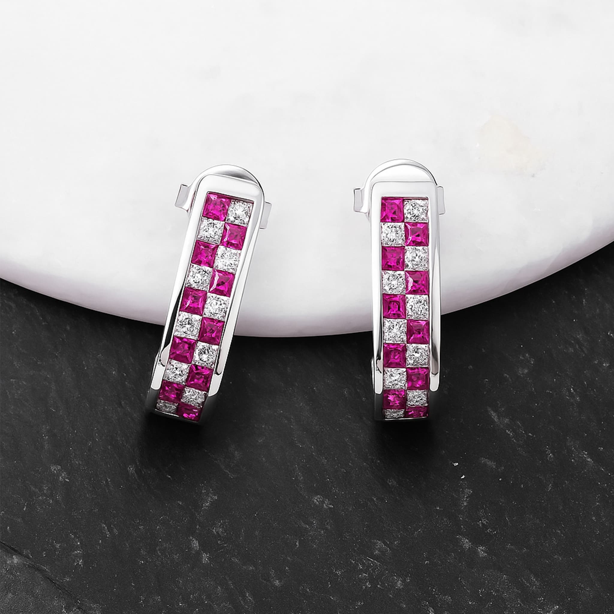 Ruby Diamond Hoop Stud Earrings