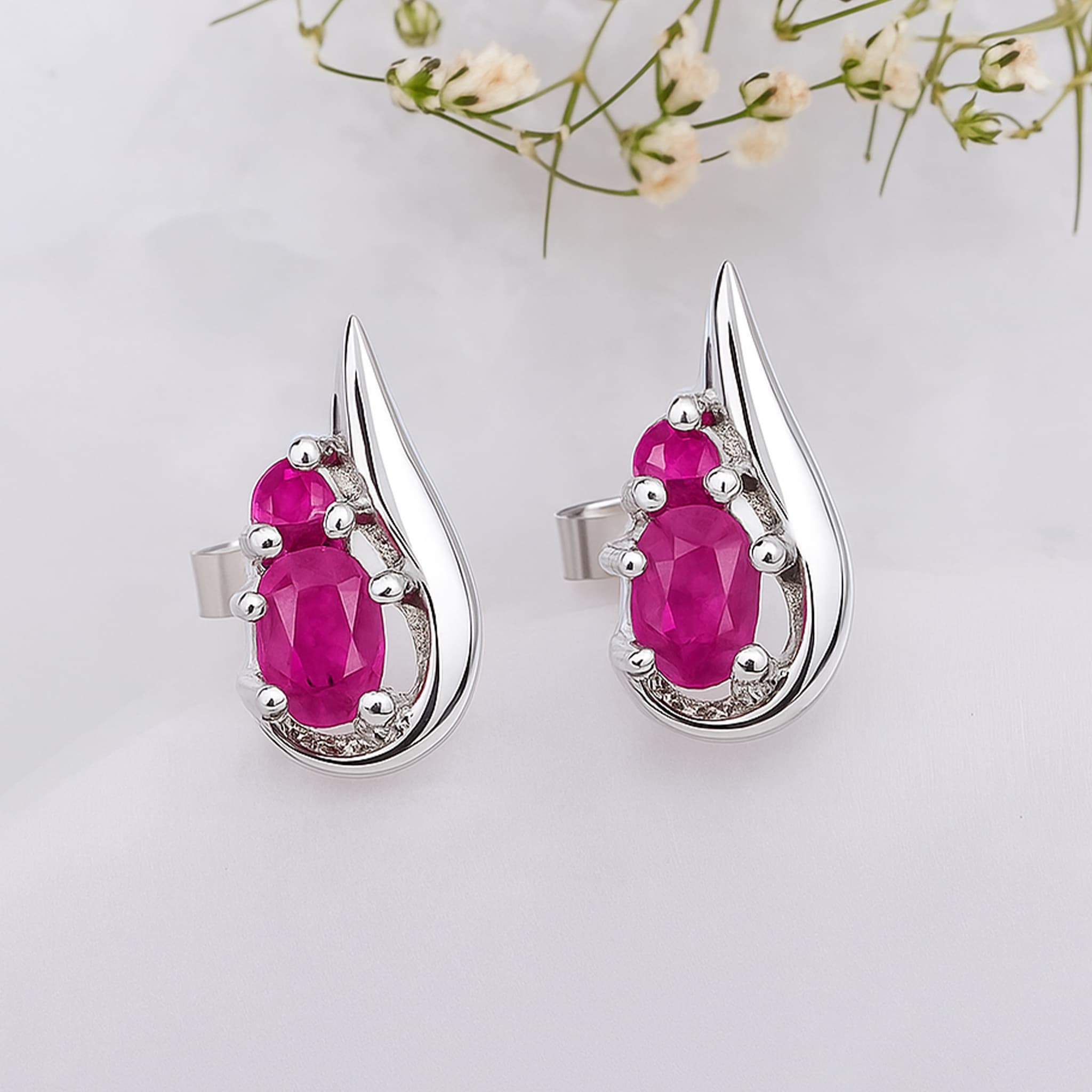 Ruby Teardrop Stud Earrings